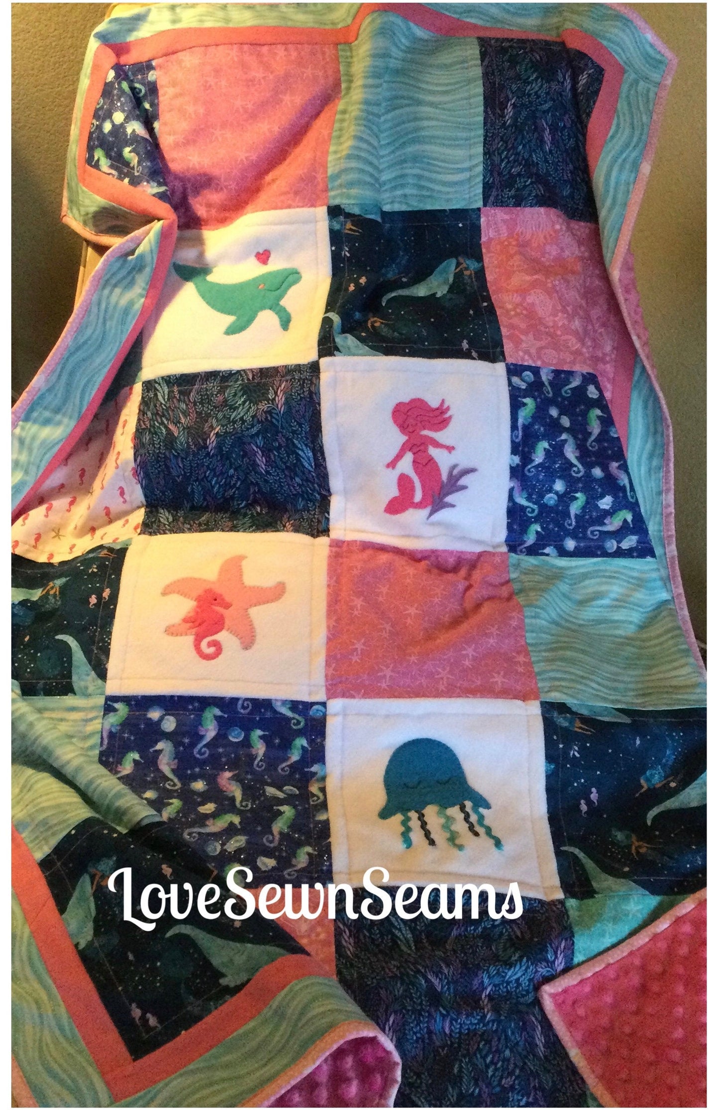 MADE to ORDER/Mermaid quilt/Whale quilt/Coastal quilt/Handmade in USA