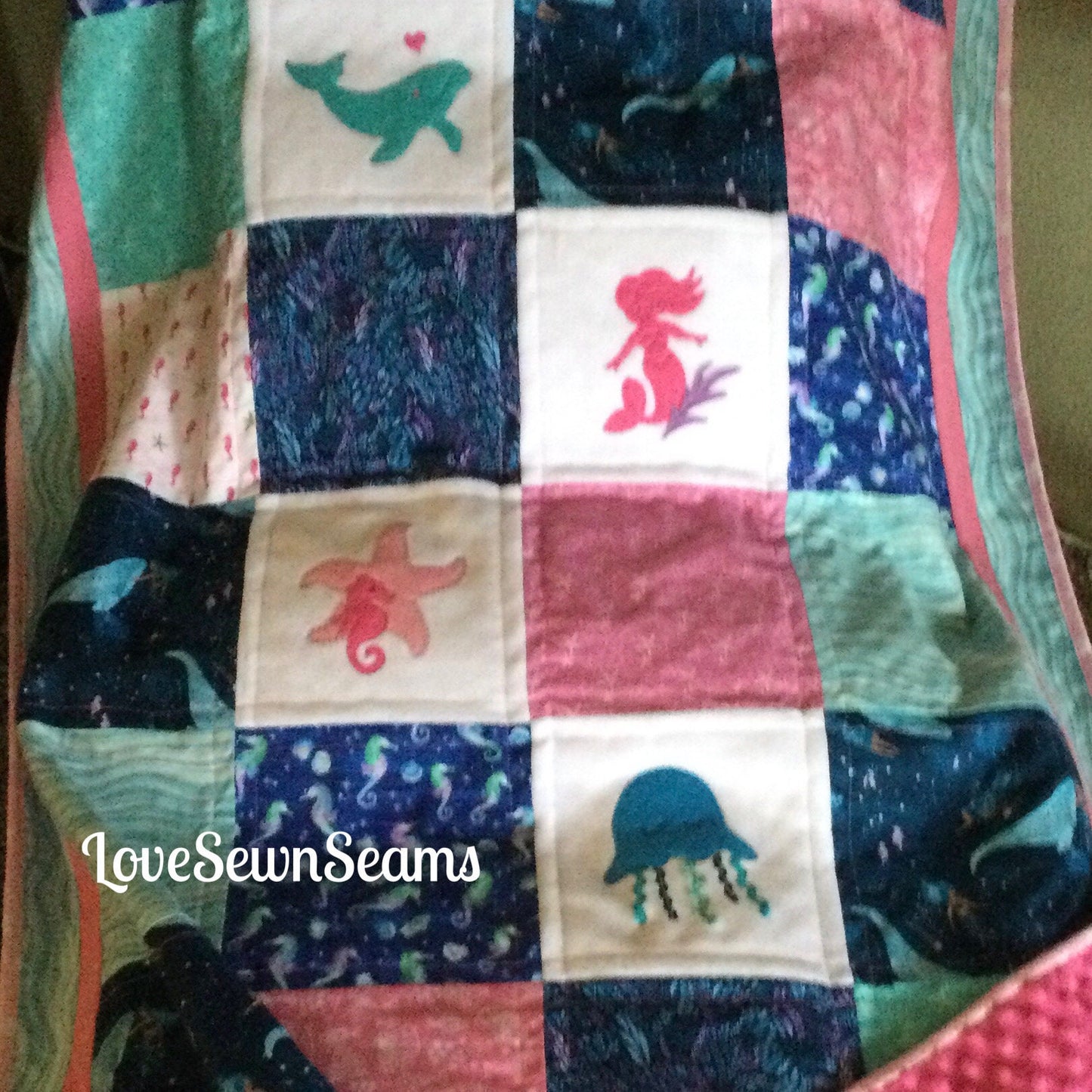 MADE to ORDER/Mermaid quilt/Whale quilt/Coastal quilt/Handmade in USA