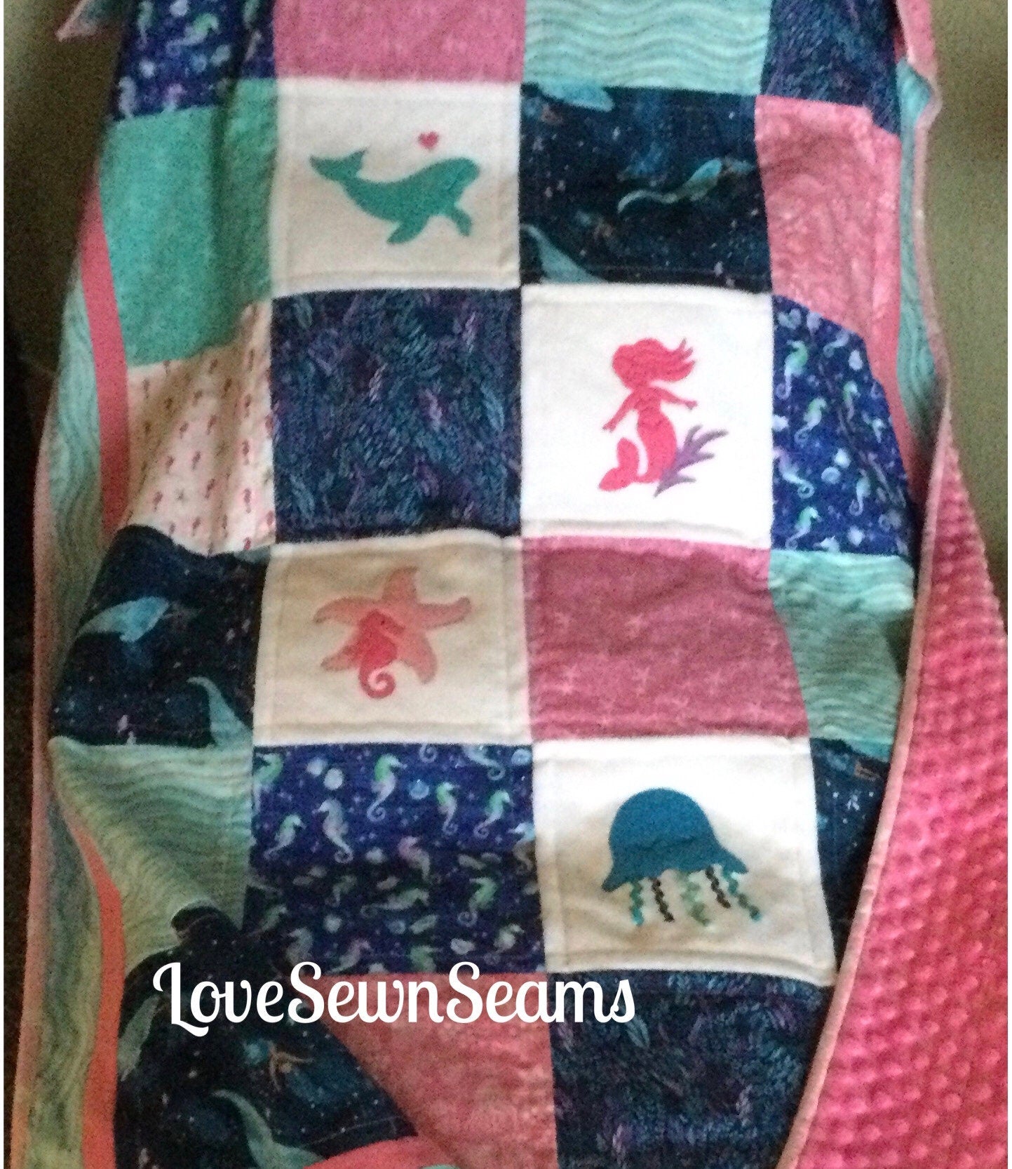 MADE to ORDER/Mermaid quilt/Whale quilt/Coastal quilt/Handmade in USA