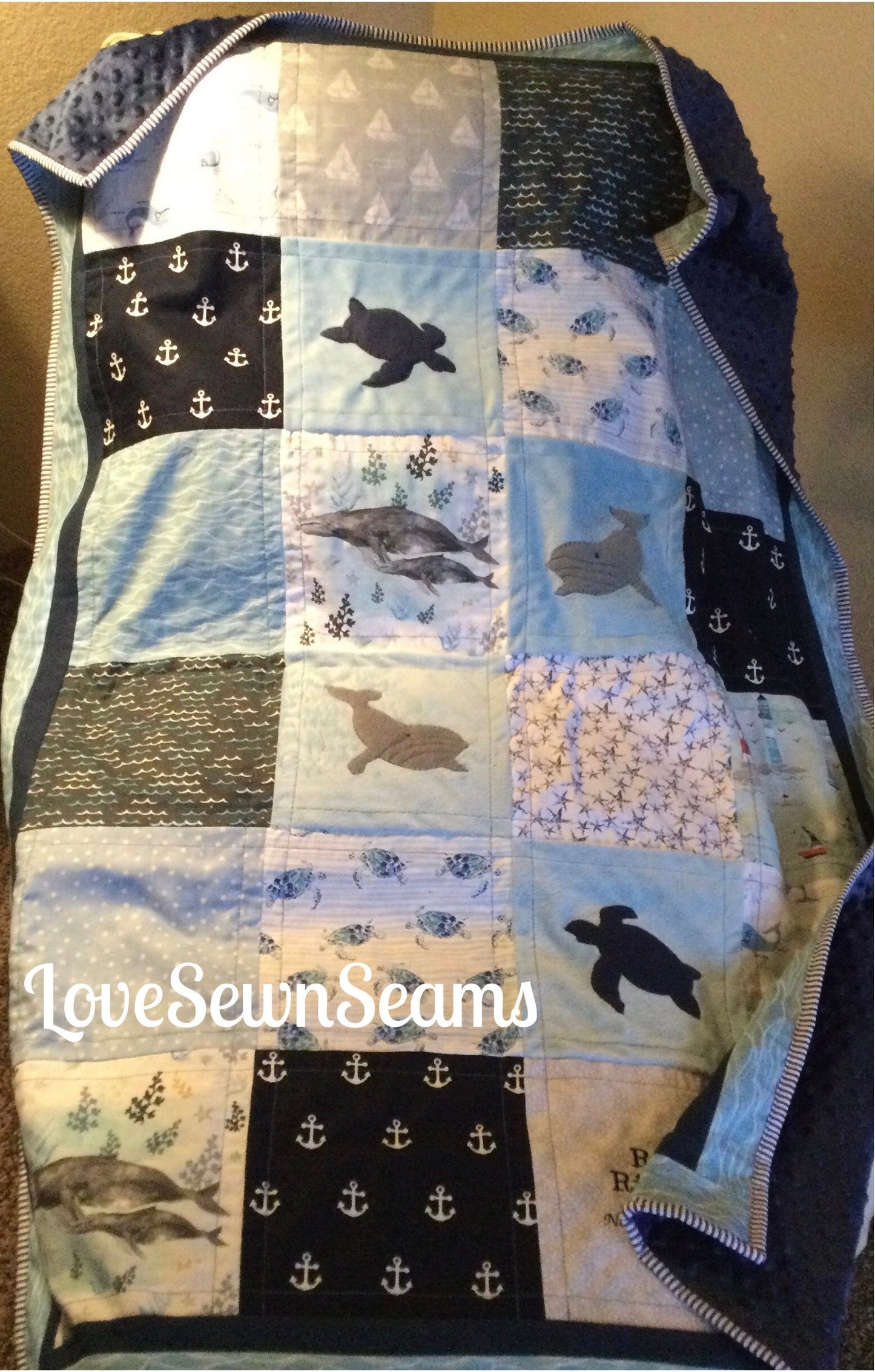 Sea Turtle and whale quilt/handmade quilt/modern quilt