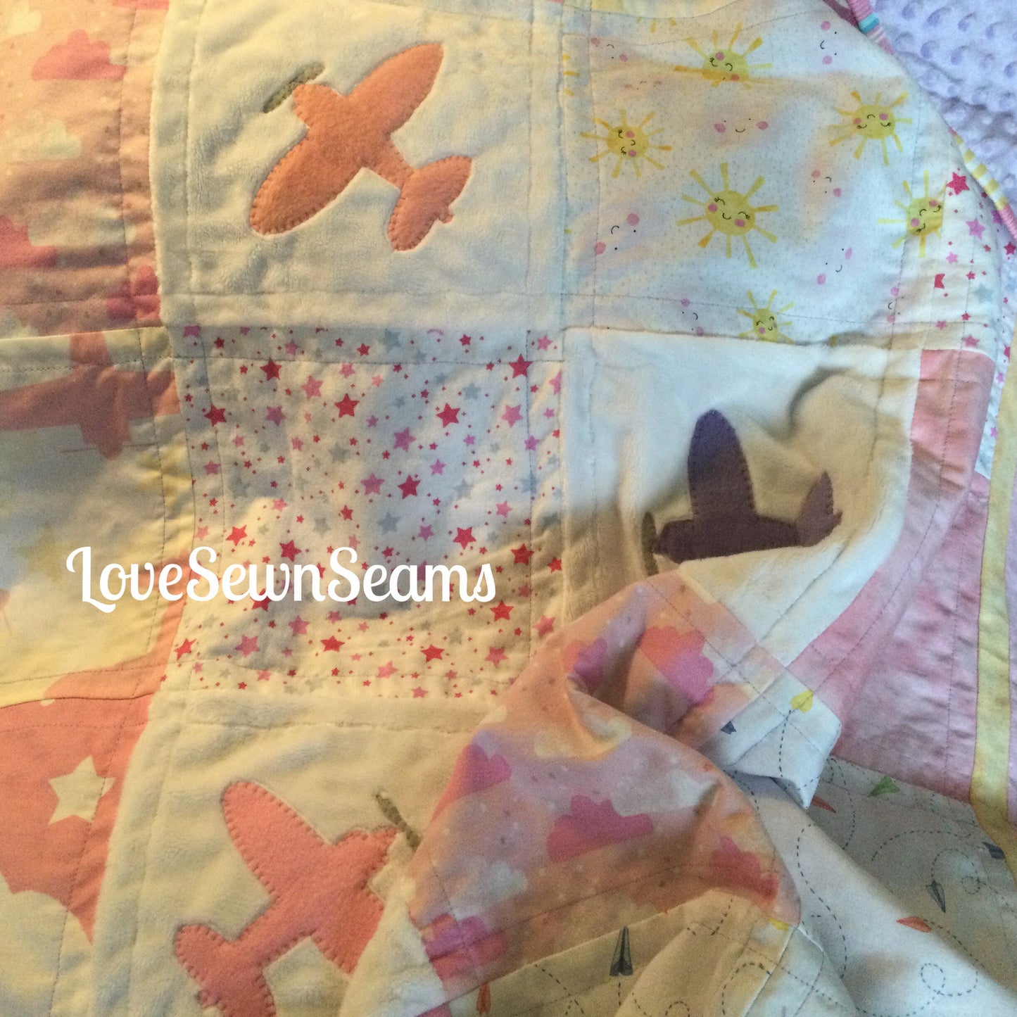 Airplane quilt/Childs quilt/Girls airplane quilt/pink and yellow quilt