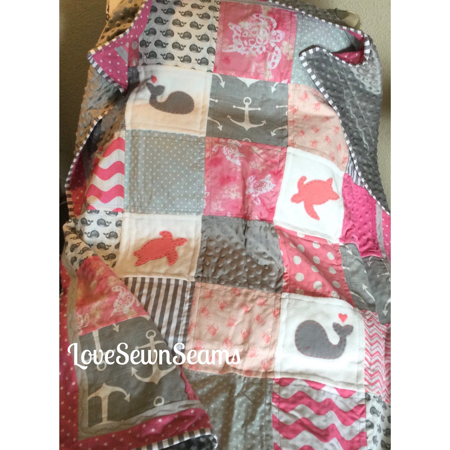 Sea Turtle quilt/handmade quilt/Nautical quilt/Minky quilt