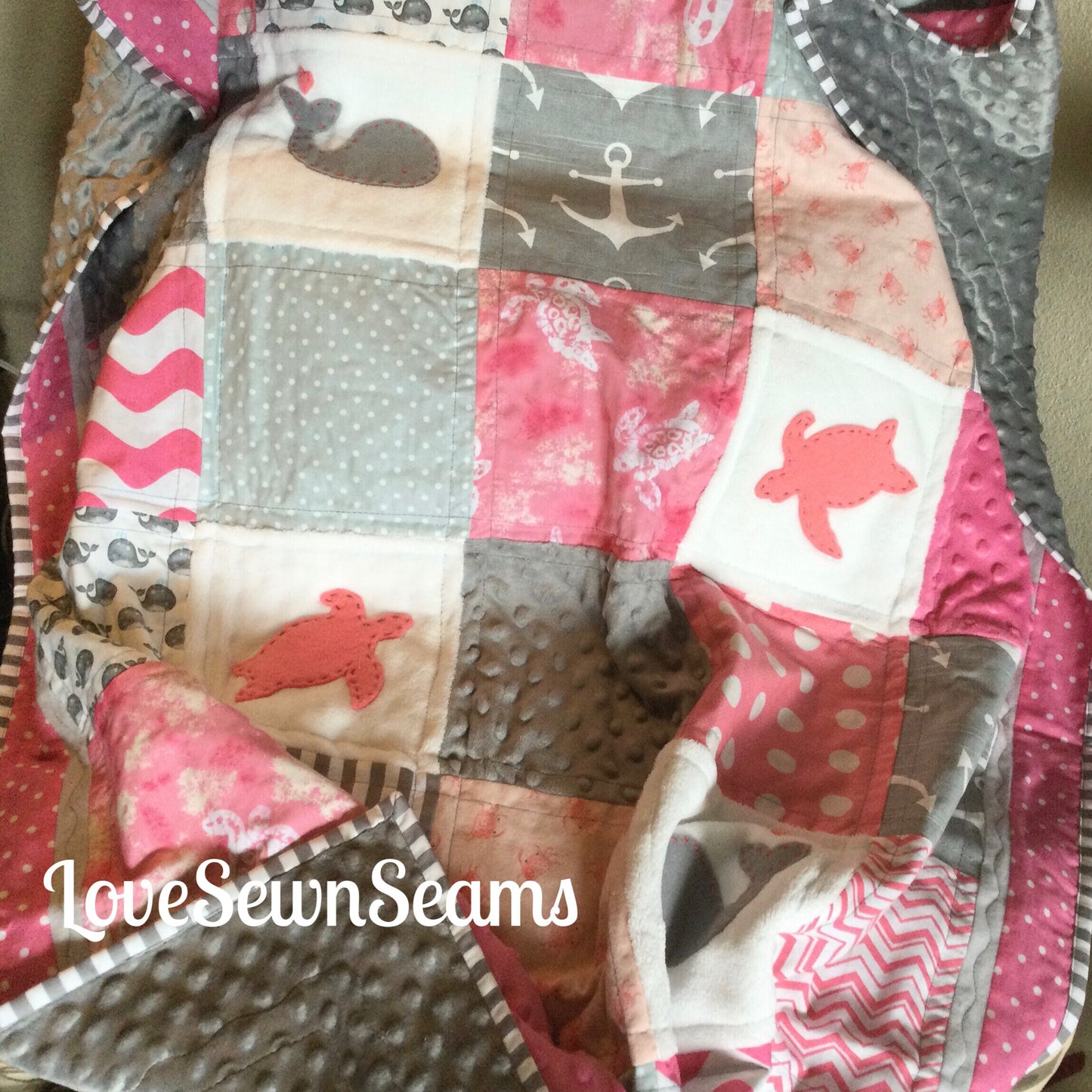 Sea Turtle quilt/handmade quilt/Nautical quilt/Minky quilt