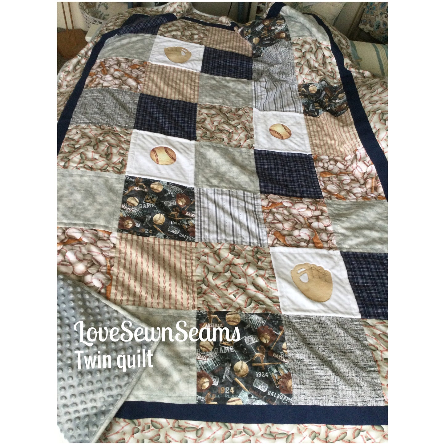 Baseball Quilt/Vintage Baseball quilt/Made to order/Baseball Nursery