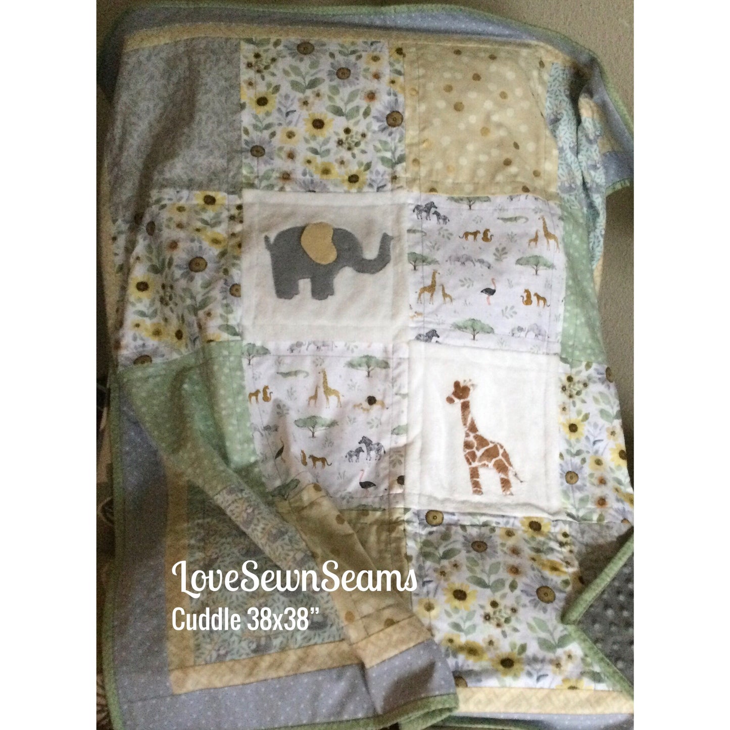 Sunflower Animals/Sweet baby quilt/Honey and Sage wildflowers/Watercolor sunflowers
