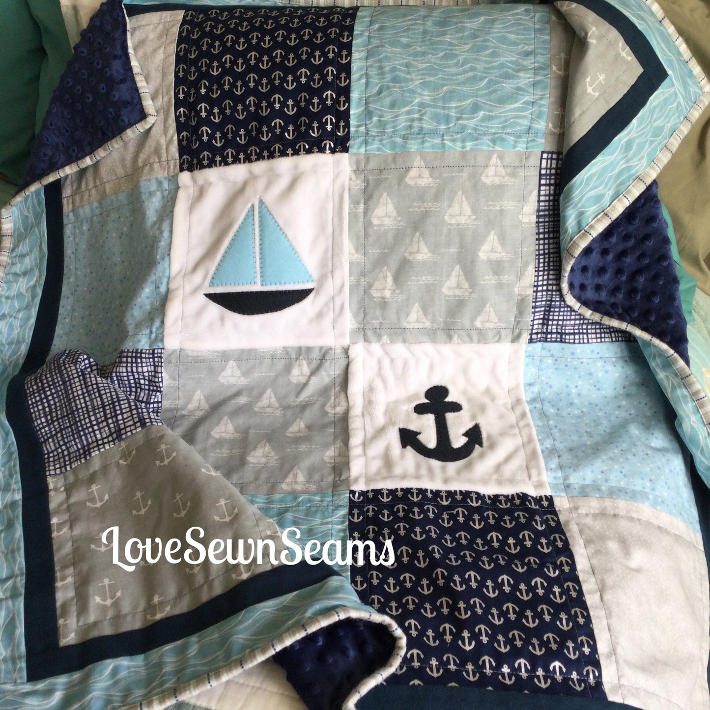 MADE to ORDER/Nautical Crib Quilt/Sailboat baby quilt/Handmade in USA/Nautical Boy quilt/Baby Quilt