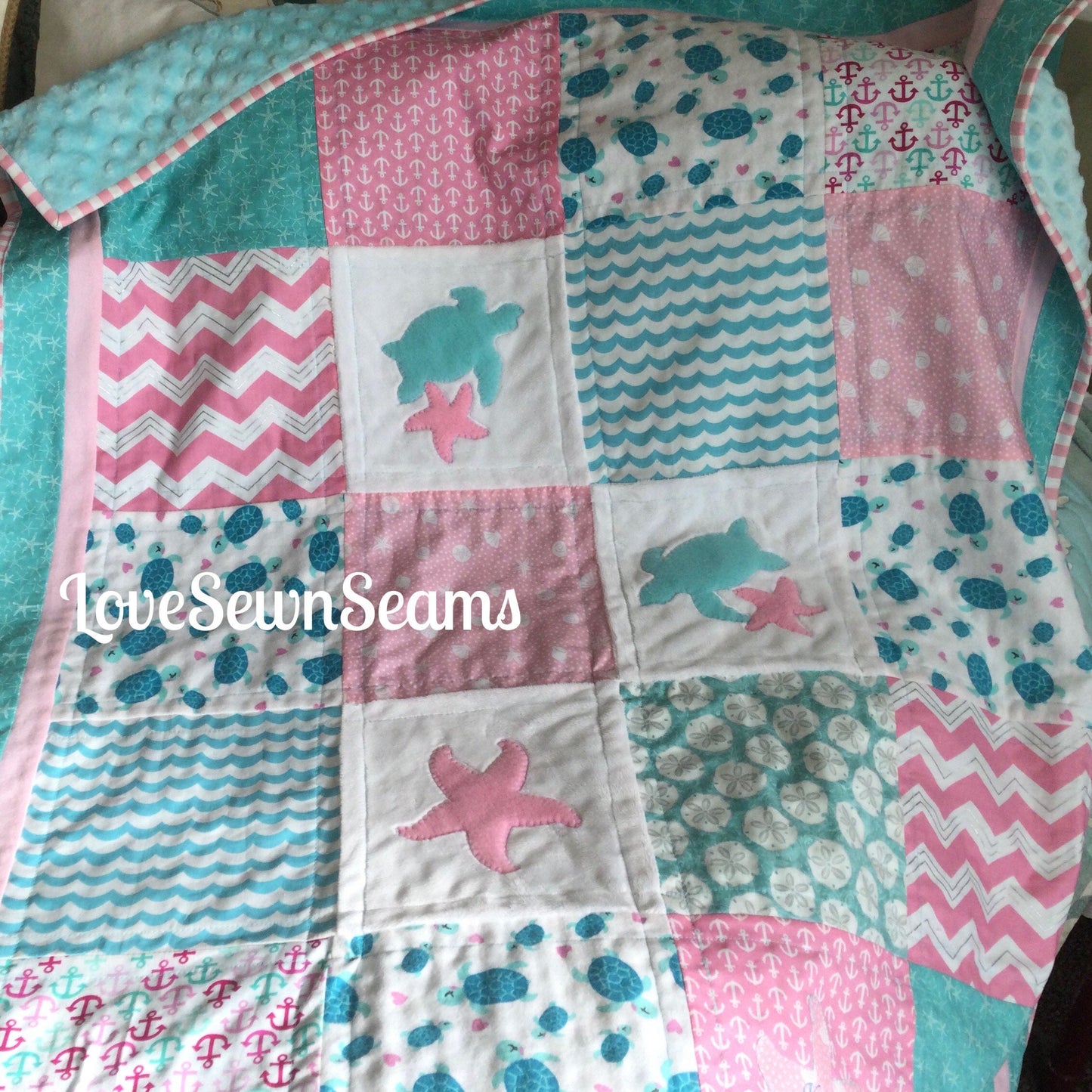 Sea turtle Quilt/Baby quilt/Handmade quilt/Starfish quilt