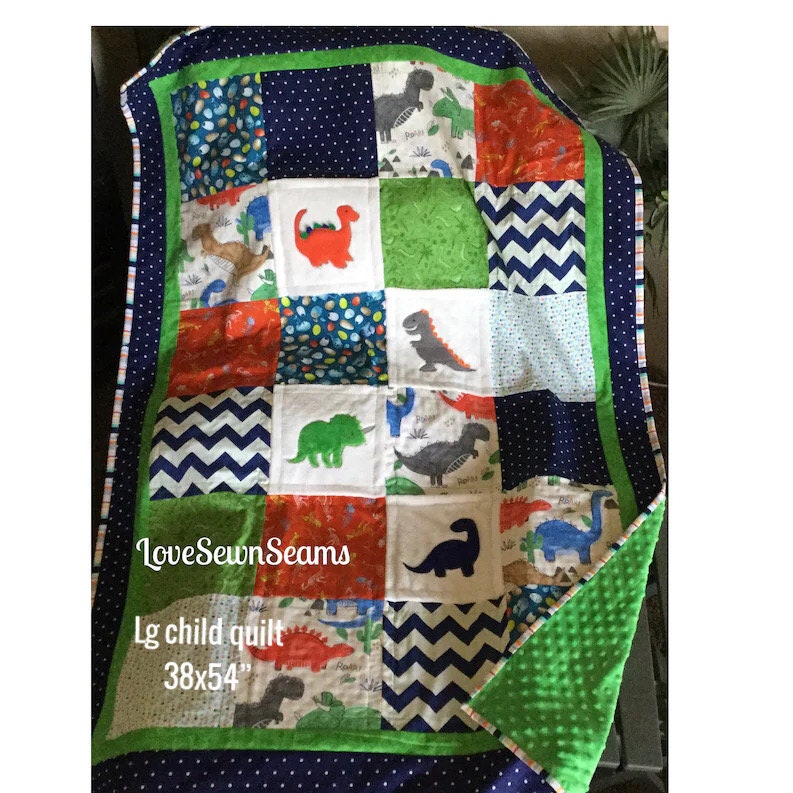 DINO Quilt/Dinosaur quilt/Child’s Dinosaur Quilt/baby quilt/Toddler quilt/Crayon colors