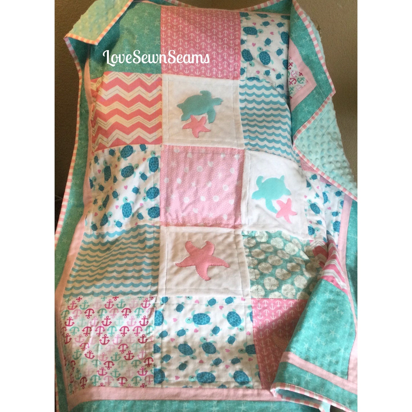 Sea turtle Quilt/Baby quilt/Handmade quilt/Starfish quilt