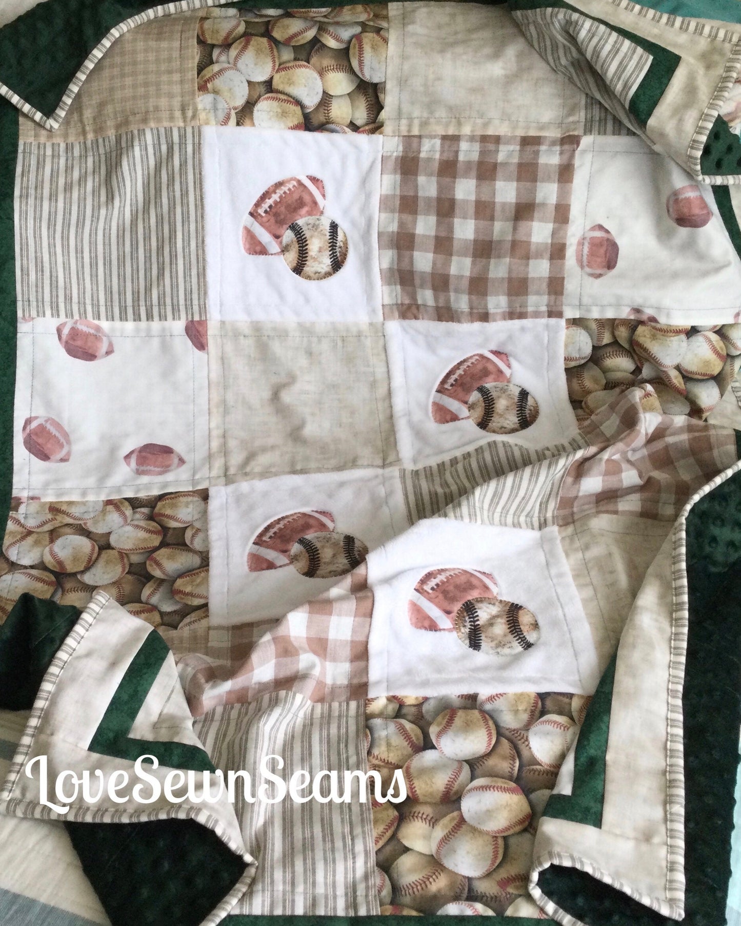 Sport quilt/Vintage style football and baseball quilt/Baseball quilt/Football quilt