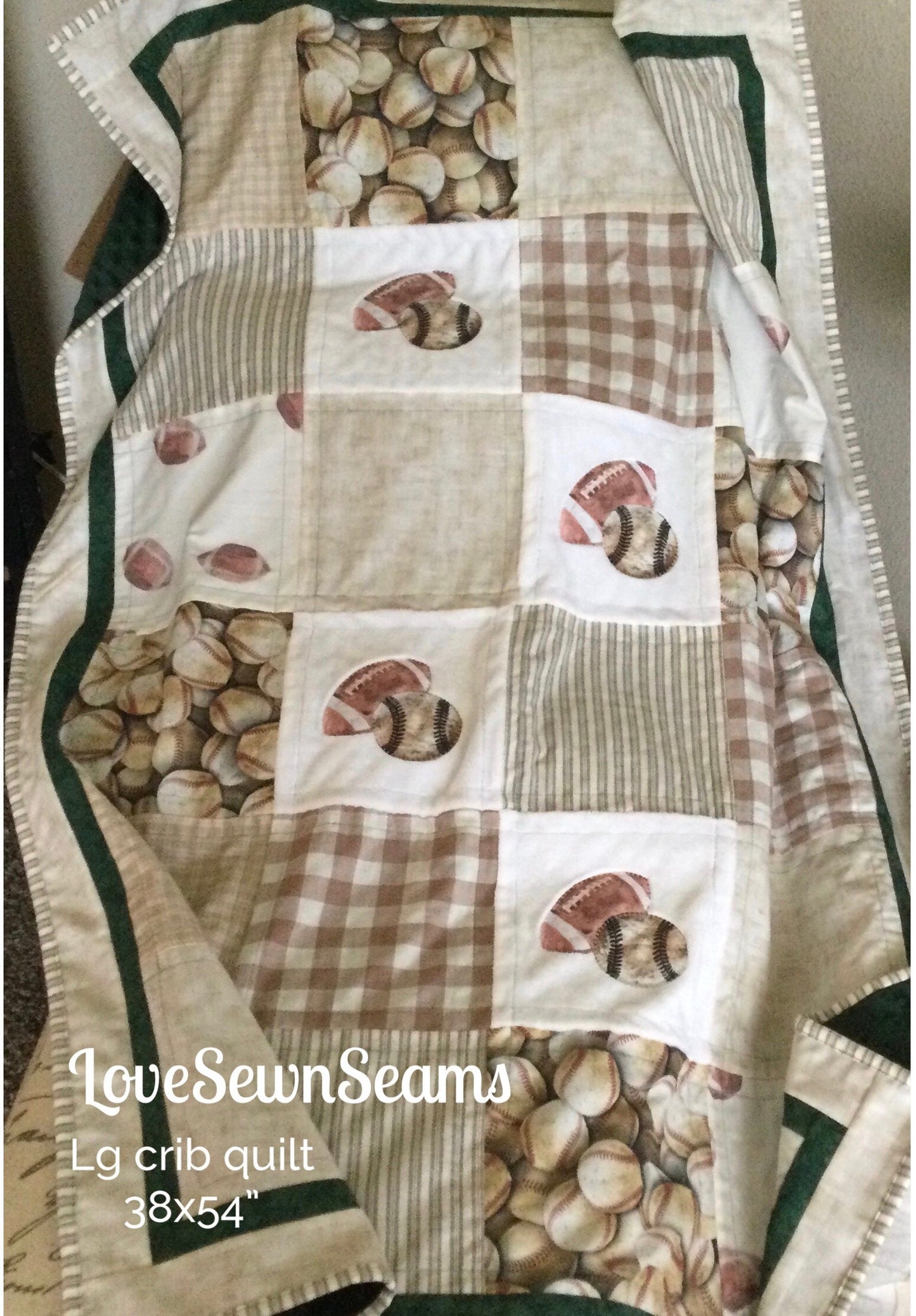 Sport quilt/Vintage style football and baseball quilt/Baseball quilt/Football quilt