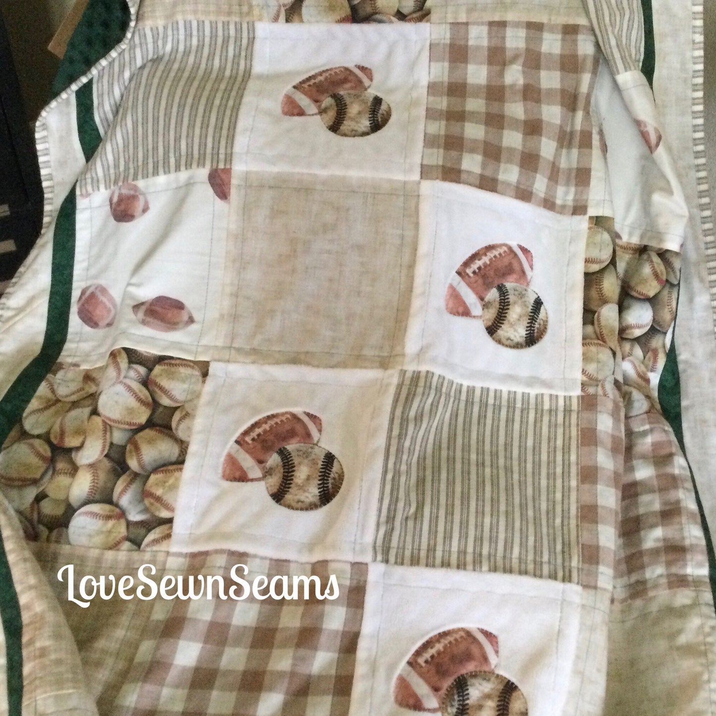 Sport quilt/Vintage style football and baseball quilt/Baseball quilt/Football quilt