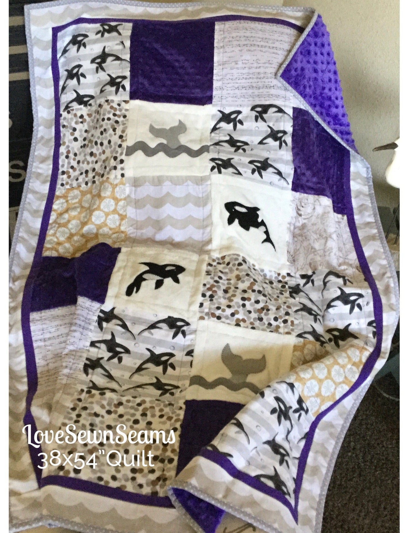 Orca quilt/Choose your accent color/Orca Lovey/Orca baby quilt/Killer Whale Lovey/Whale quilt/Childs quilt