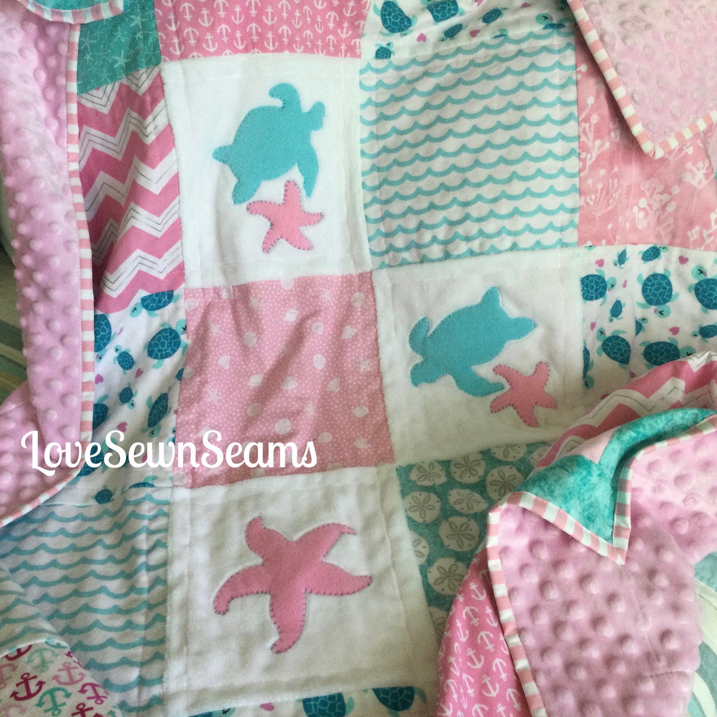 Sea turtle Quilt/Baby quilt/Handmade quilt/Starfish quilt