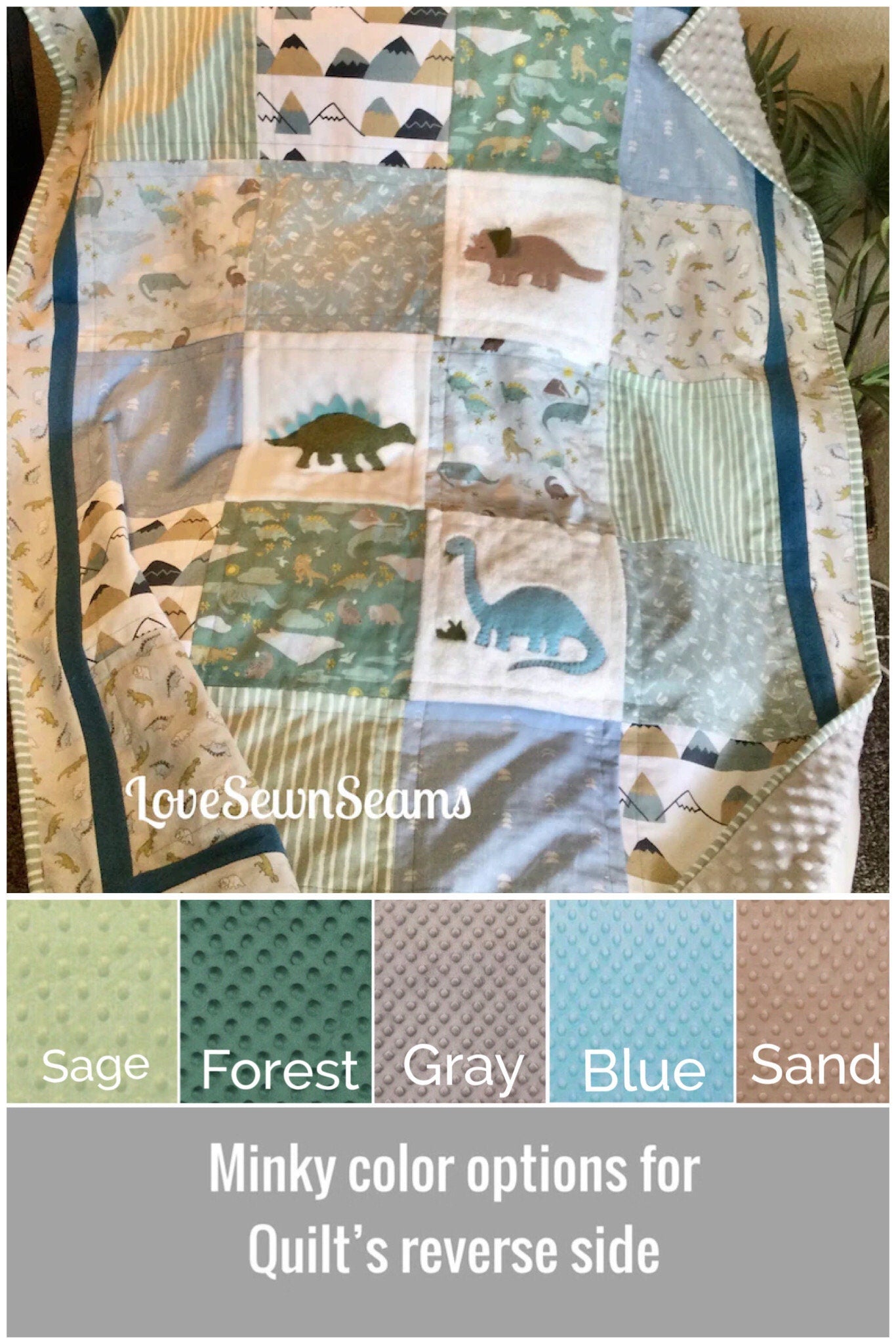 Dino quilt/Sage & Roar/Dinosaur quilt/Many size options