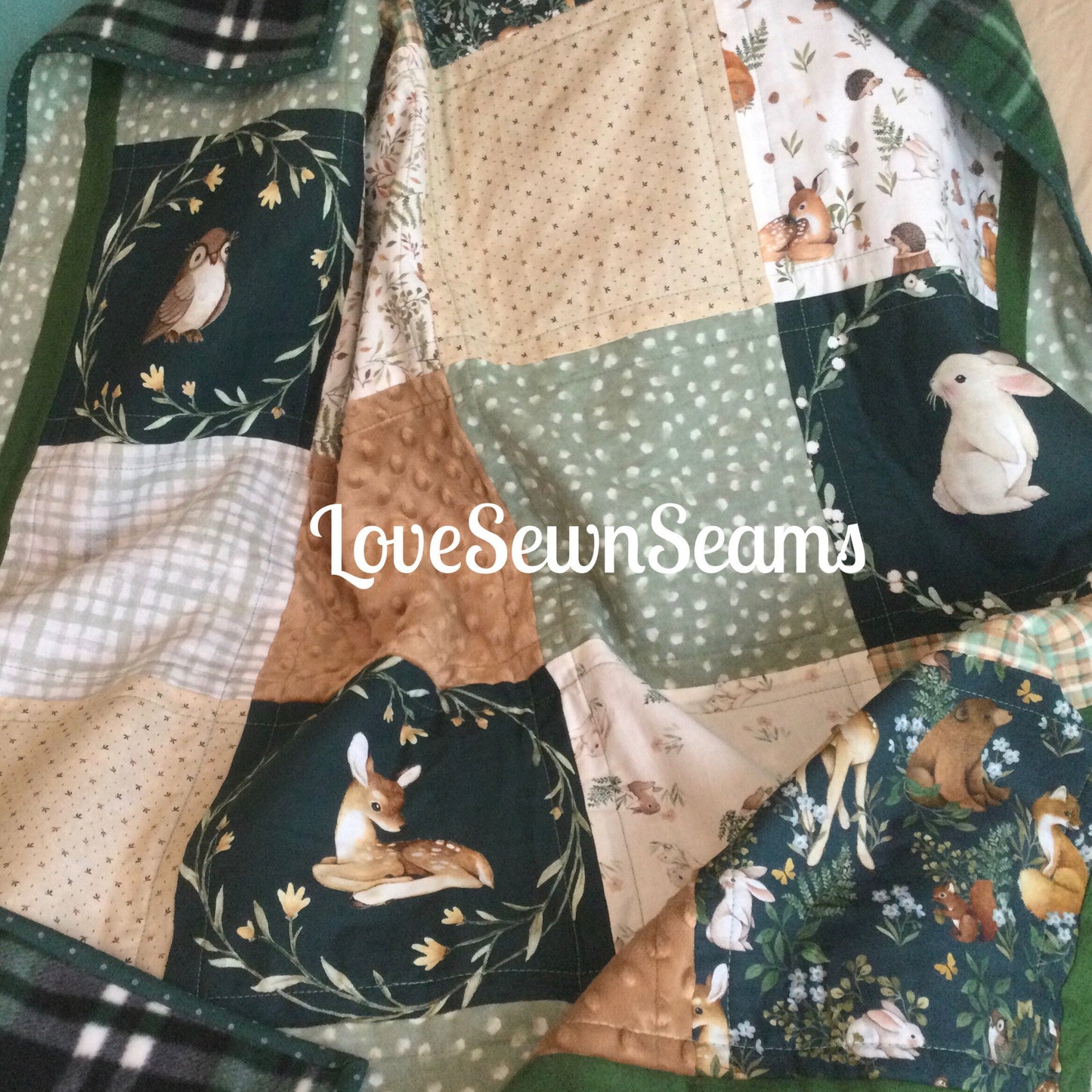 Little fawn & friends quilt/Forest friends quilt/pillow optional