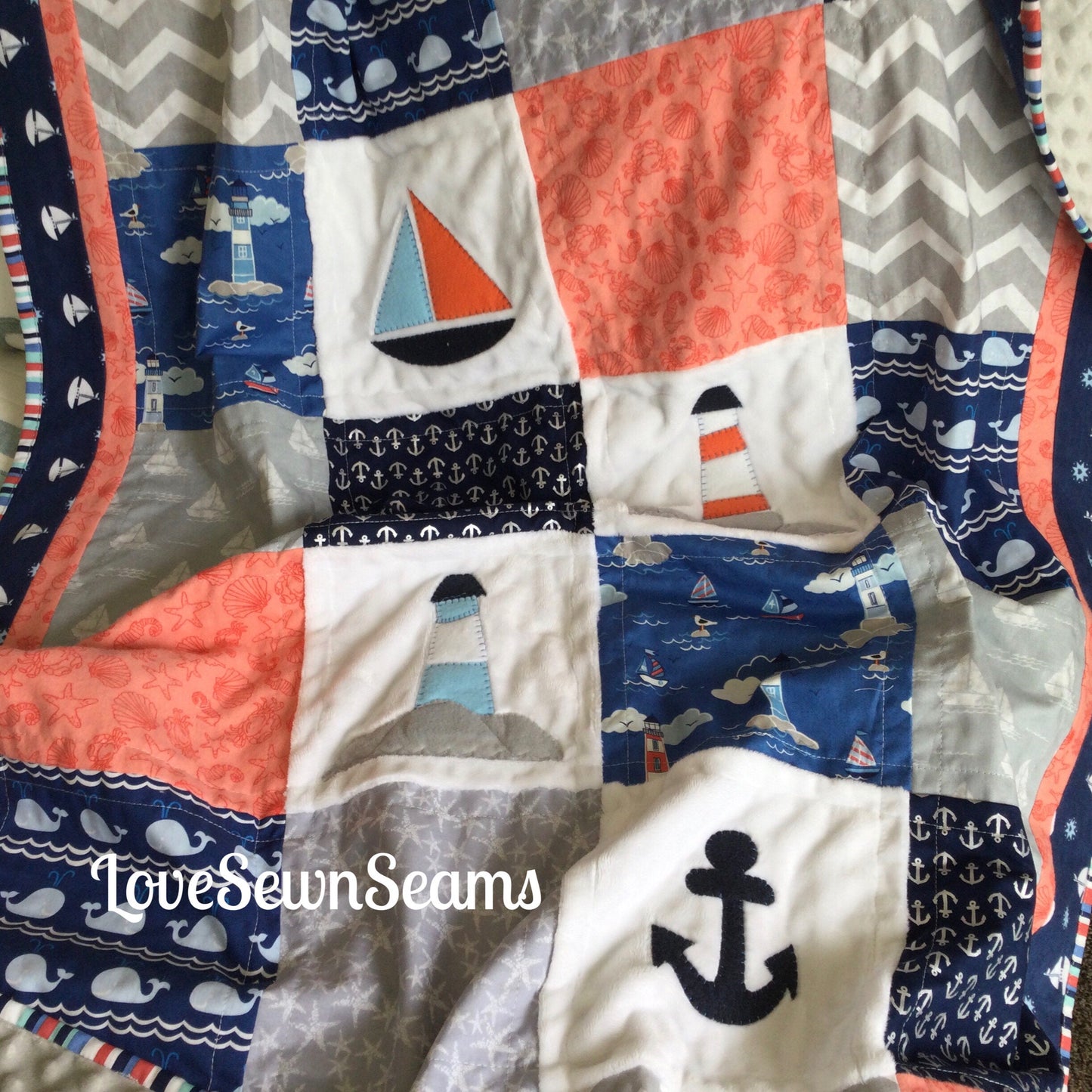 Sailing quilt/Lighthouse quilt/Ocean quilt