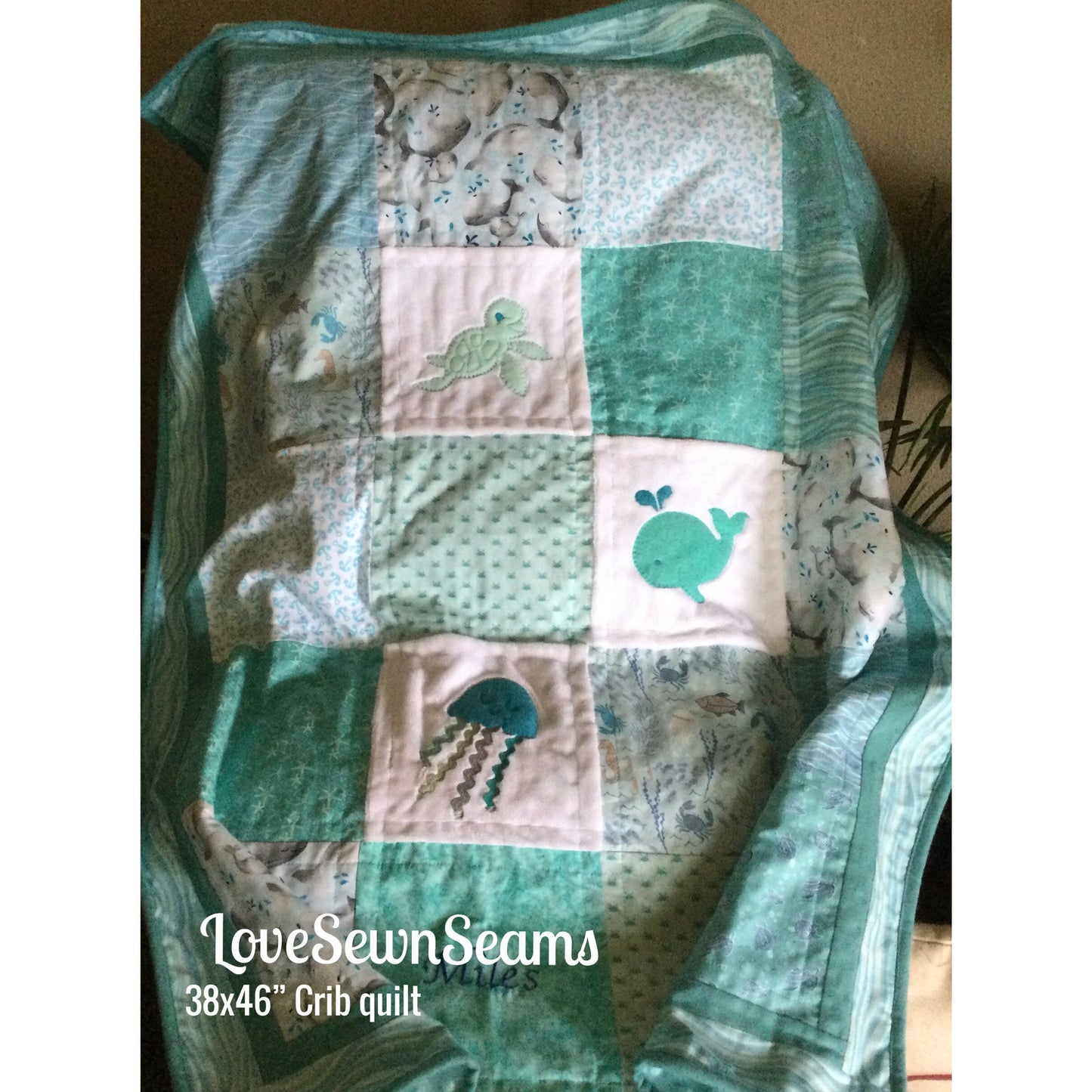 Ocean Love quilt/Sea turtles/Whales and more/Handmade Coastal quilt