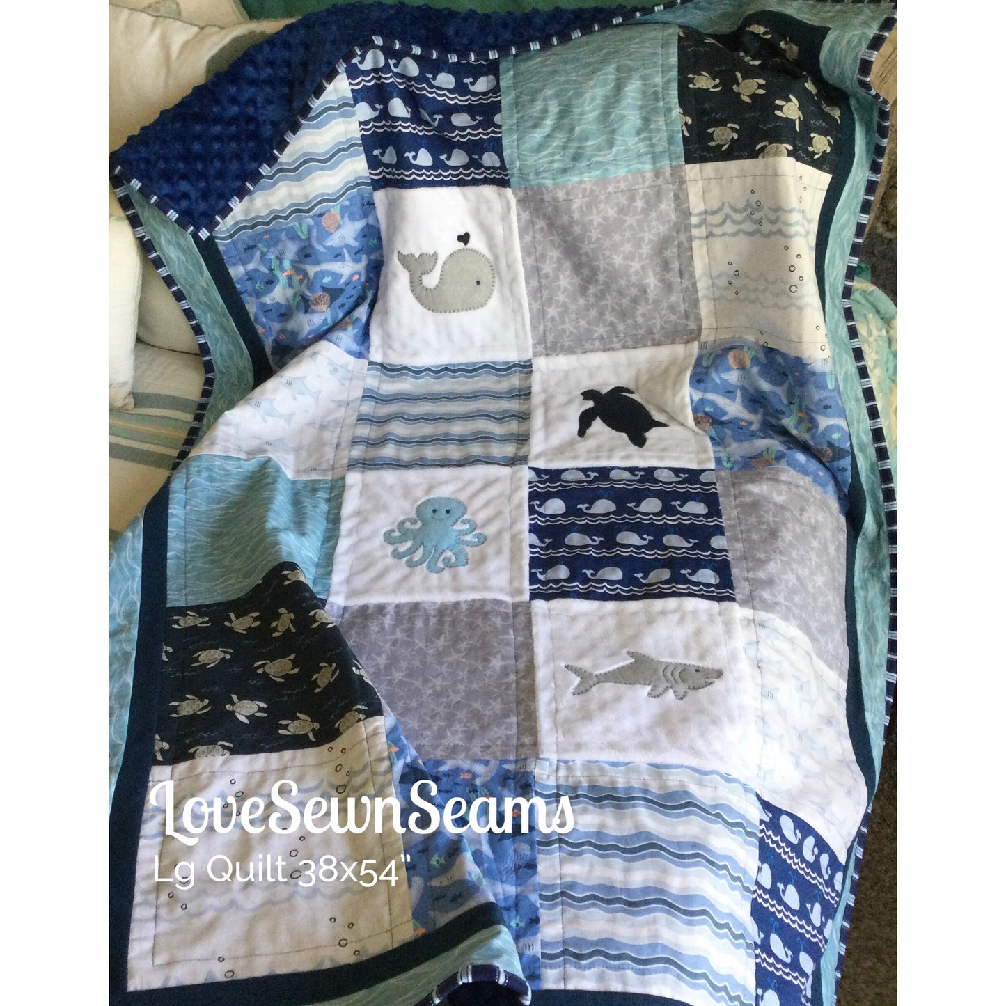 Ocean quilt/Handmade quilt/Coastal baby quilt/Nautical quilt/shark quilt/sea turtle quilt
