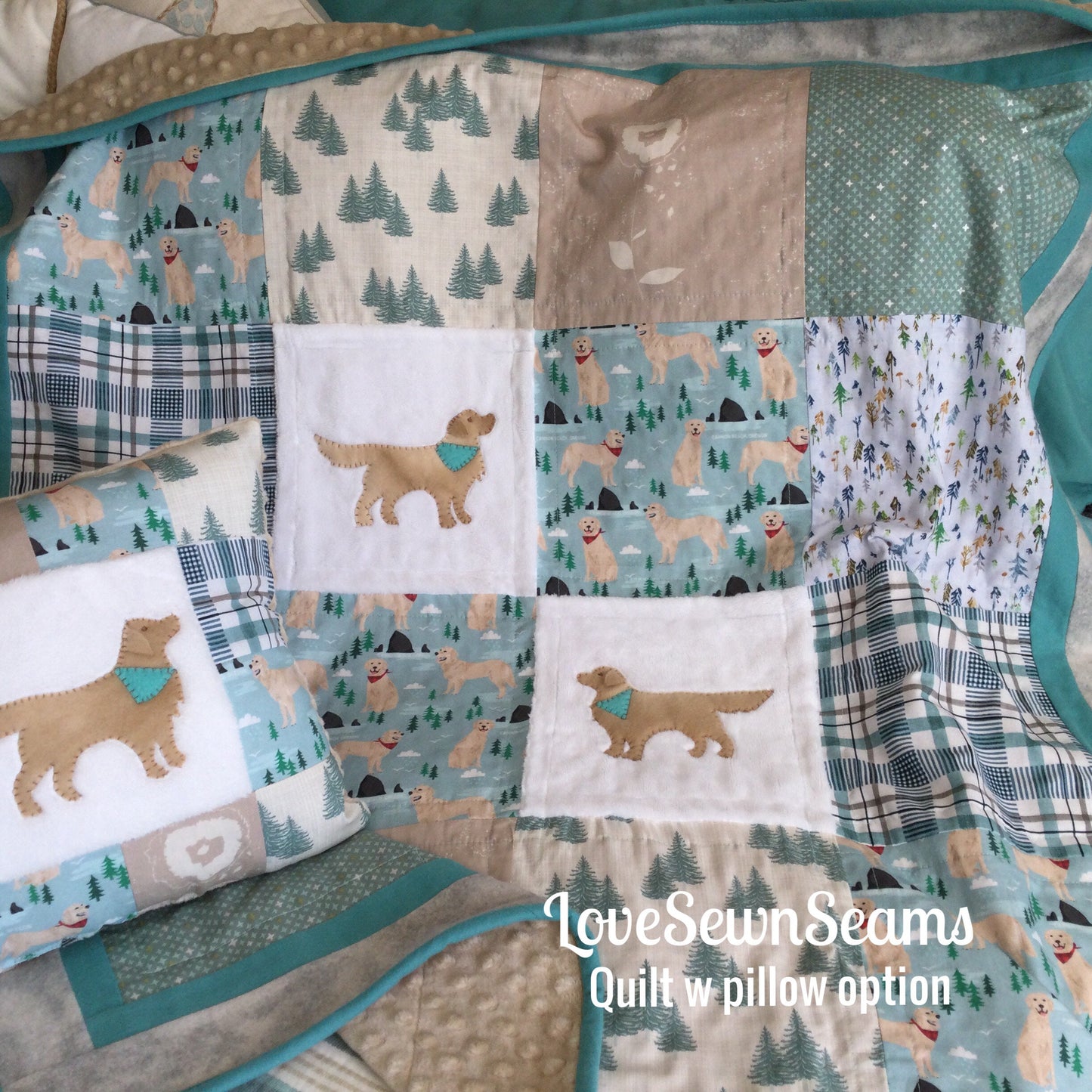 Golden Retriever quilt/Golden Retriever Lovey/Golden Retriever/Dog quilt/Outdoor Adventure quilt/Cannon Beach