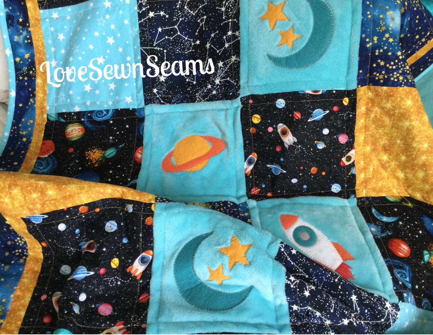 Moon Star quilt/Planets quilt/Galaxy Quilt/Rocket quilt/Rocket Lovey