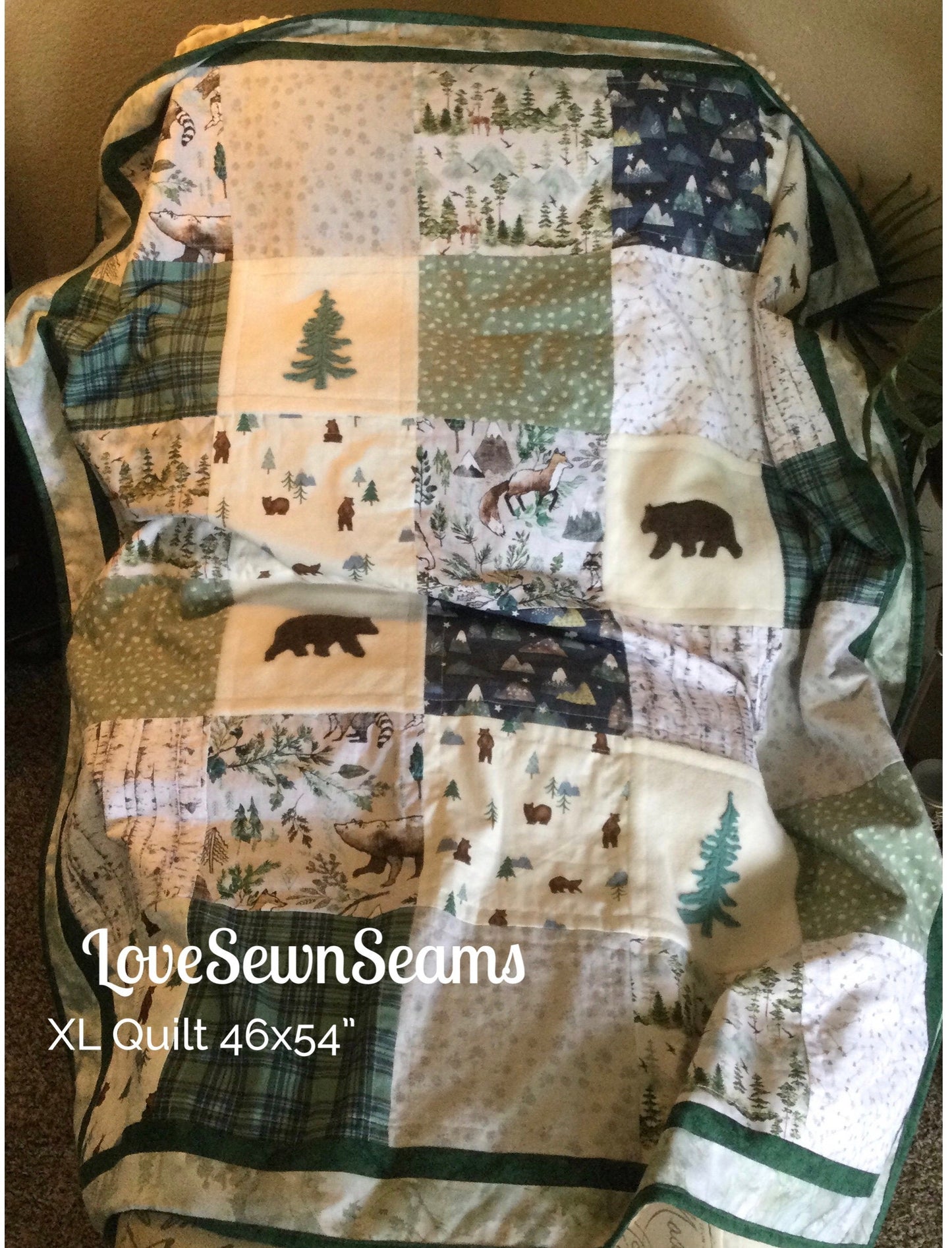 WOODLAND QUILT**Bear quilt/baby quilt/Rustic quilt/Bear and cub quilt/Nature quilt/Mountain quilt/Lodge quilt/Forest quilt