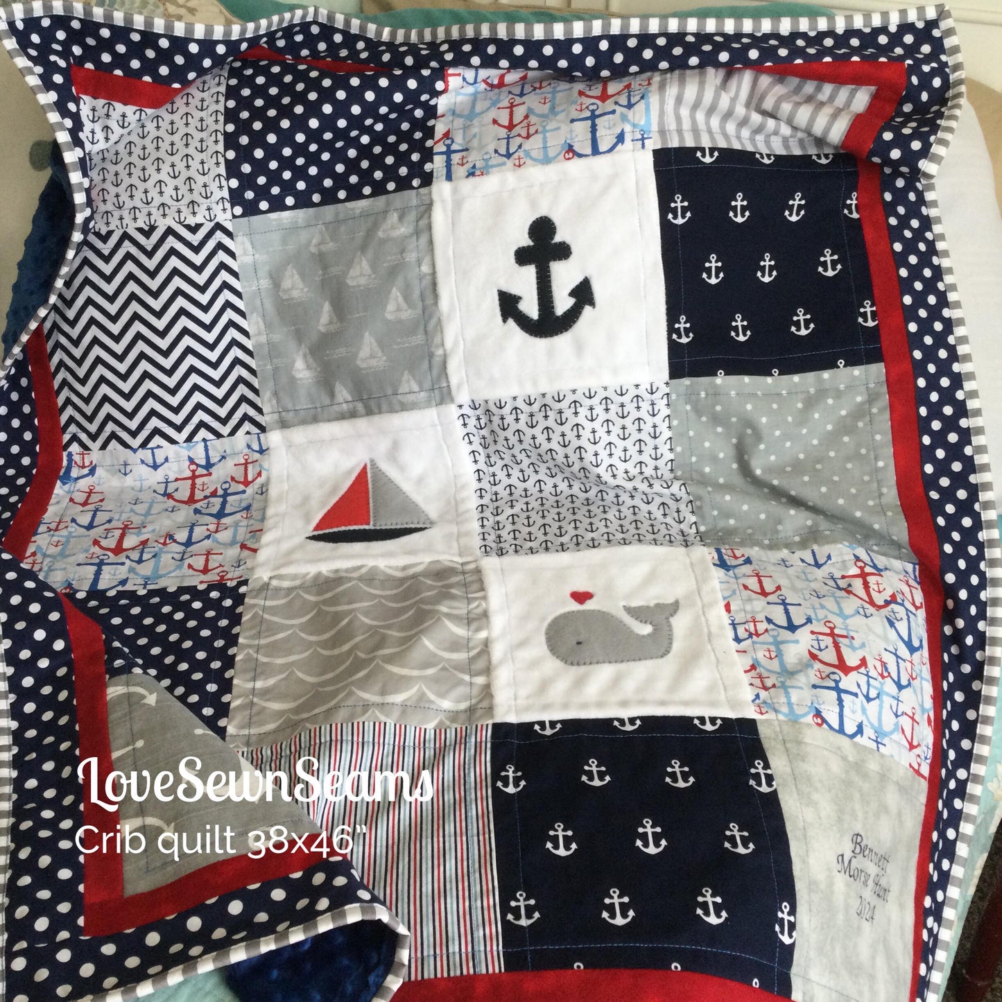 MADE TO ORDER/Nautical Quilt/Coastal nursery/Modern baby quilt Baby quilt/Handmade quilt/Patriotic quilt