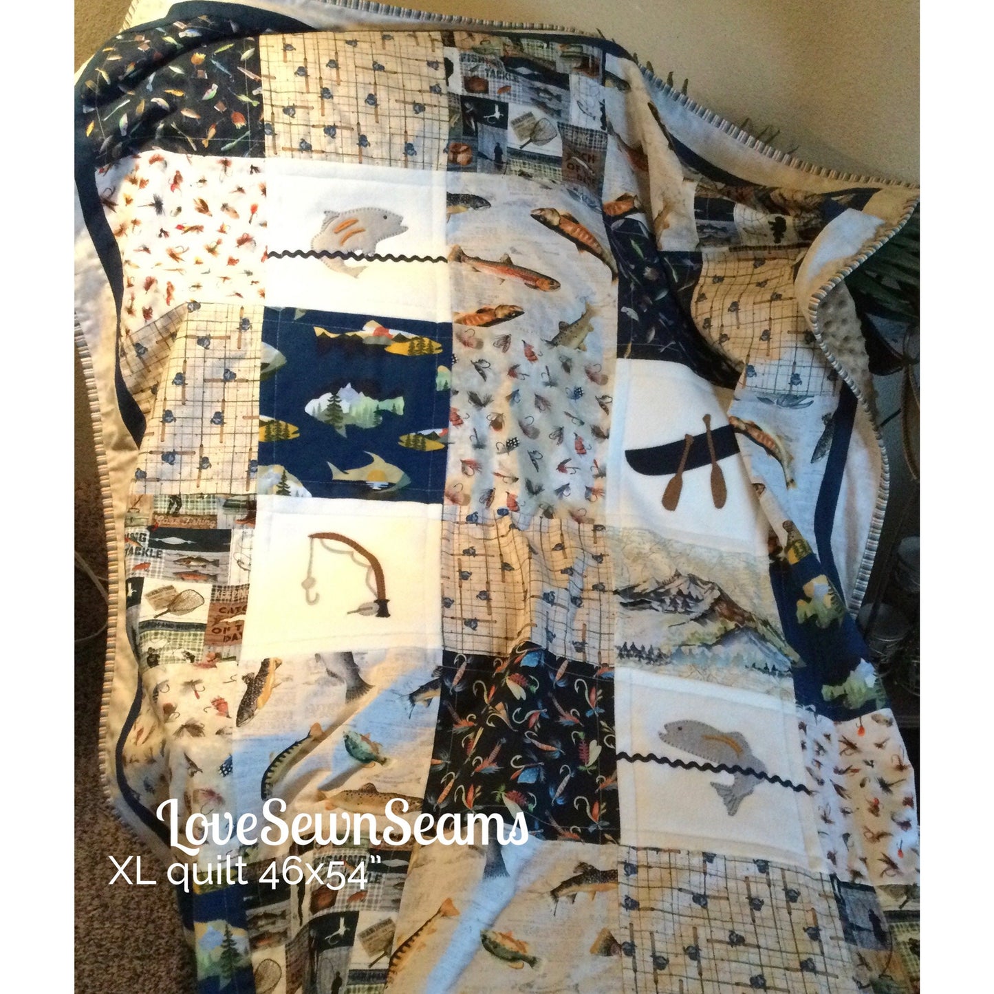 Nature quilt/Lake house quilt/Outdoor quilt/Gone fishing quilt/Handmade quilt/Sportsman quilt