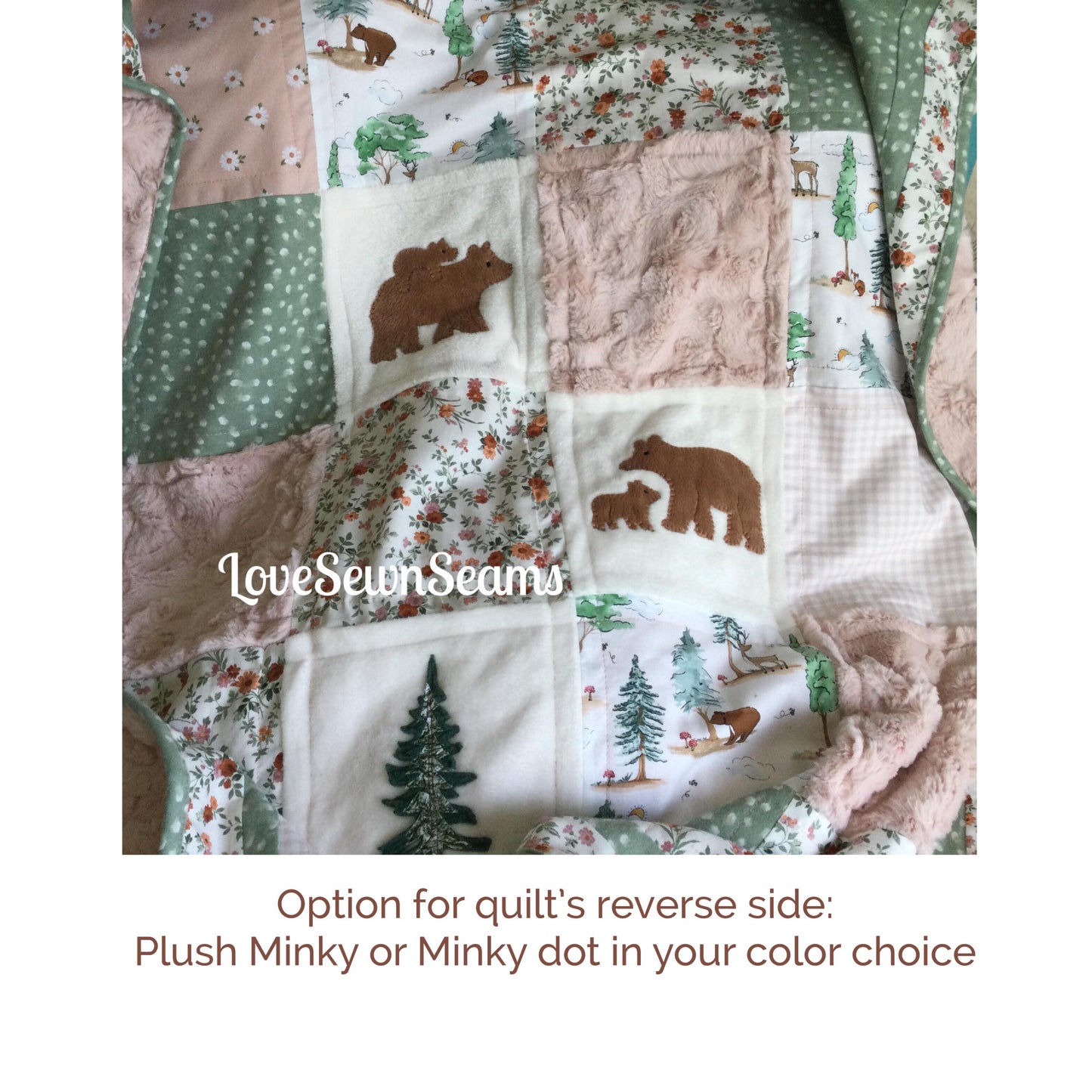 Sage & Blush Woodland quilt/Made to order/Nature quilt/Woodland/Handmade in USA/crib sheet option
