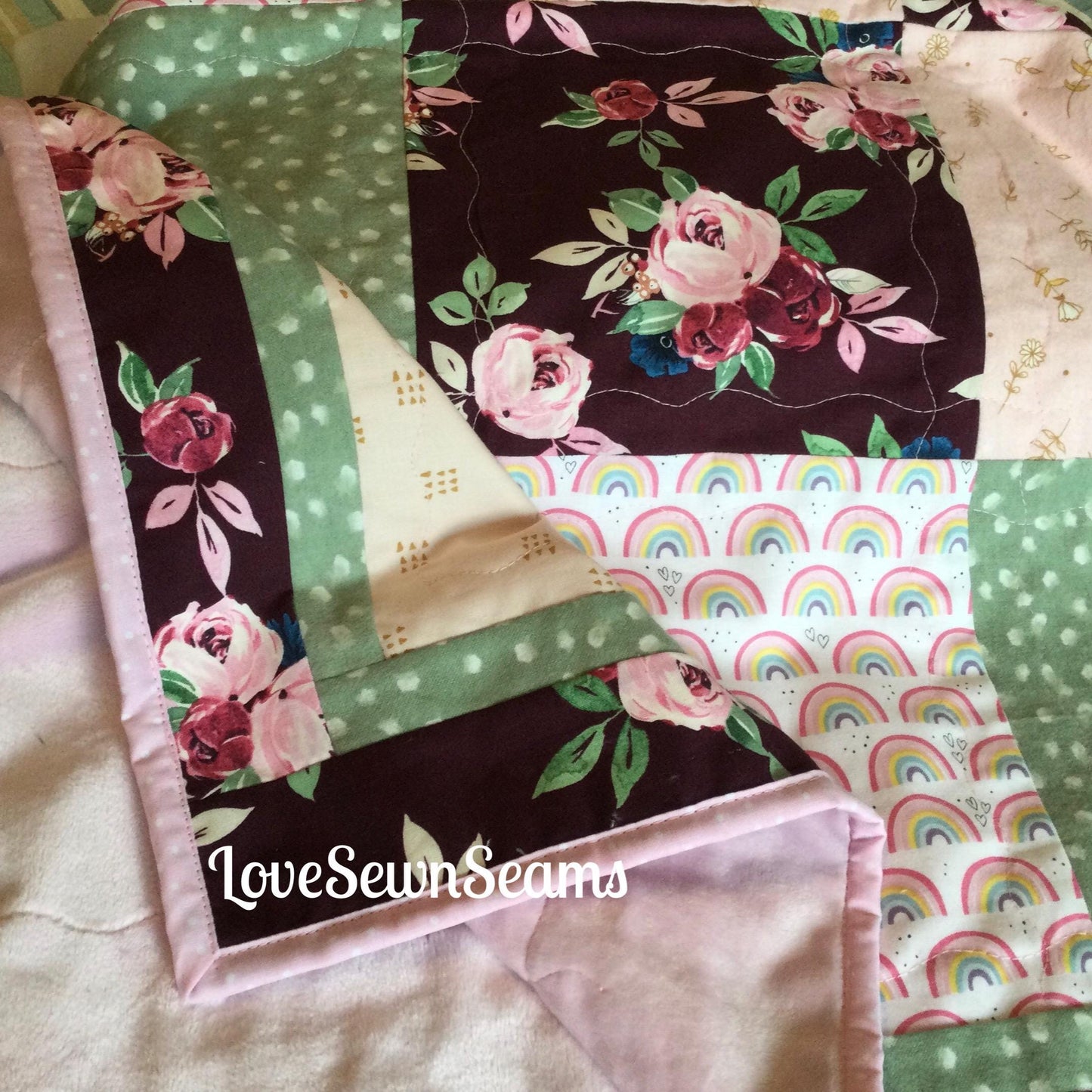 Rainbow and Roses quilt/Rainbow quilt/floral quilt