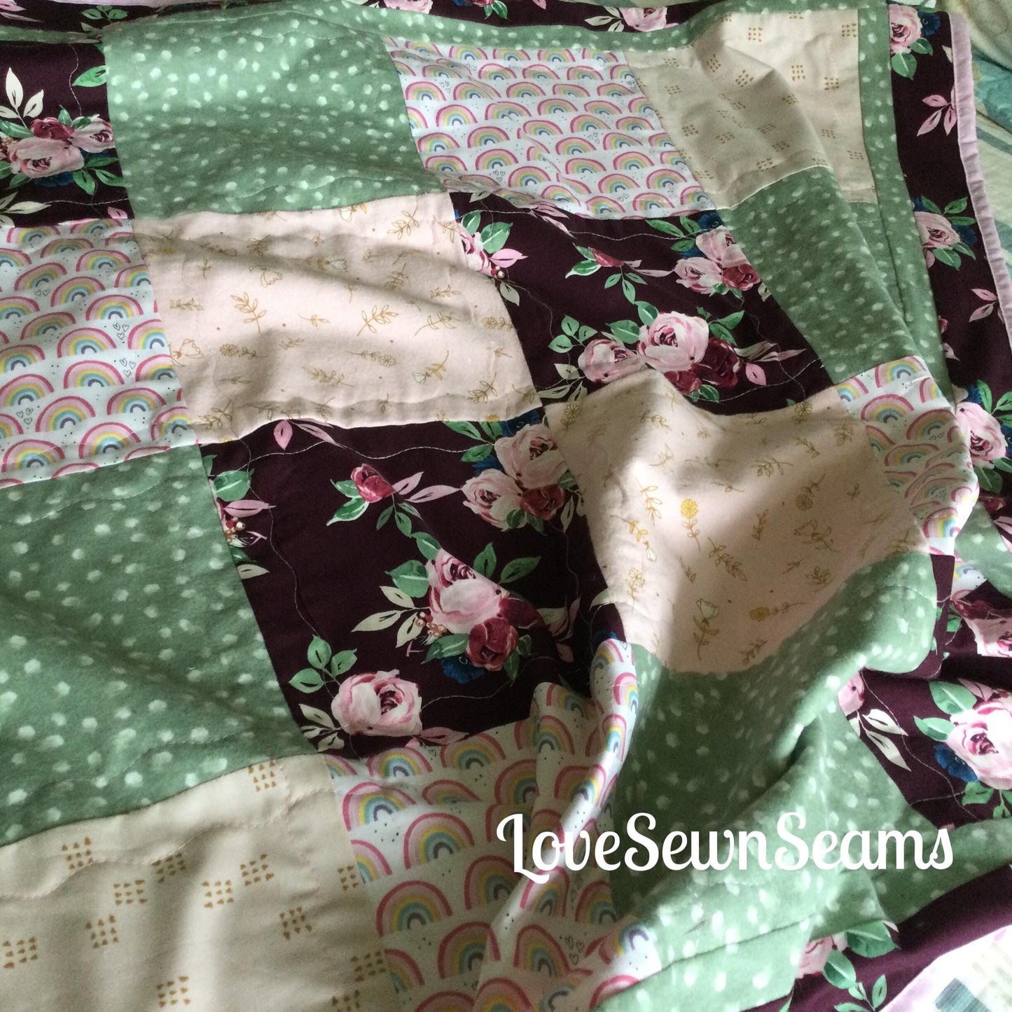 Rainbow and Roses quilt/Rainbow quilt/floral quilt