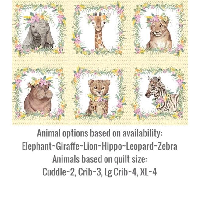 Floral Animal quilt/Animal quilt/Animal babies quilt/Baby Safari