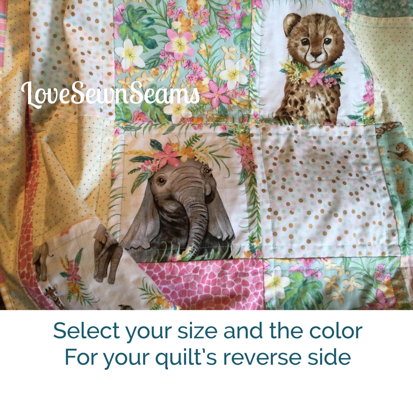 Floral Animal quilt/Animal quilt/Animal babies quilt/Baby Safari