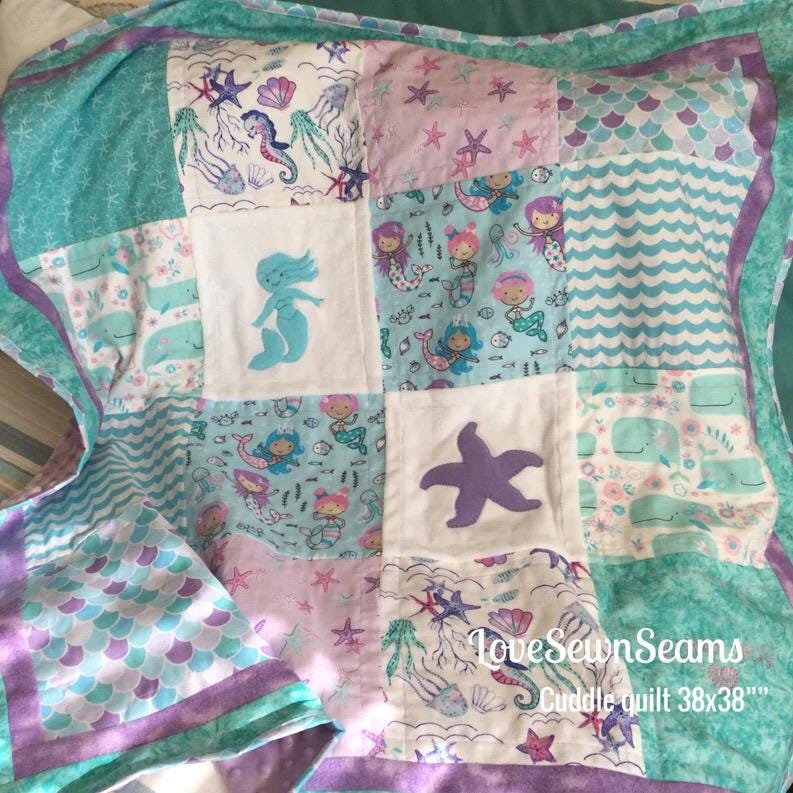 Under the Sea/Mermaid quilt/Sealife quilt/Handmade baby quilt/Minky quilt/Select your Minky color