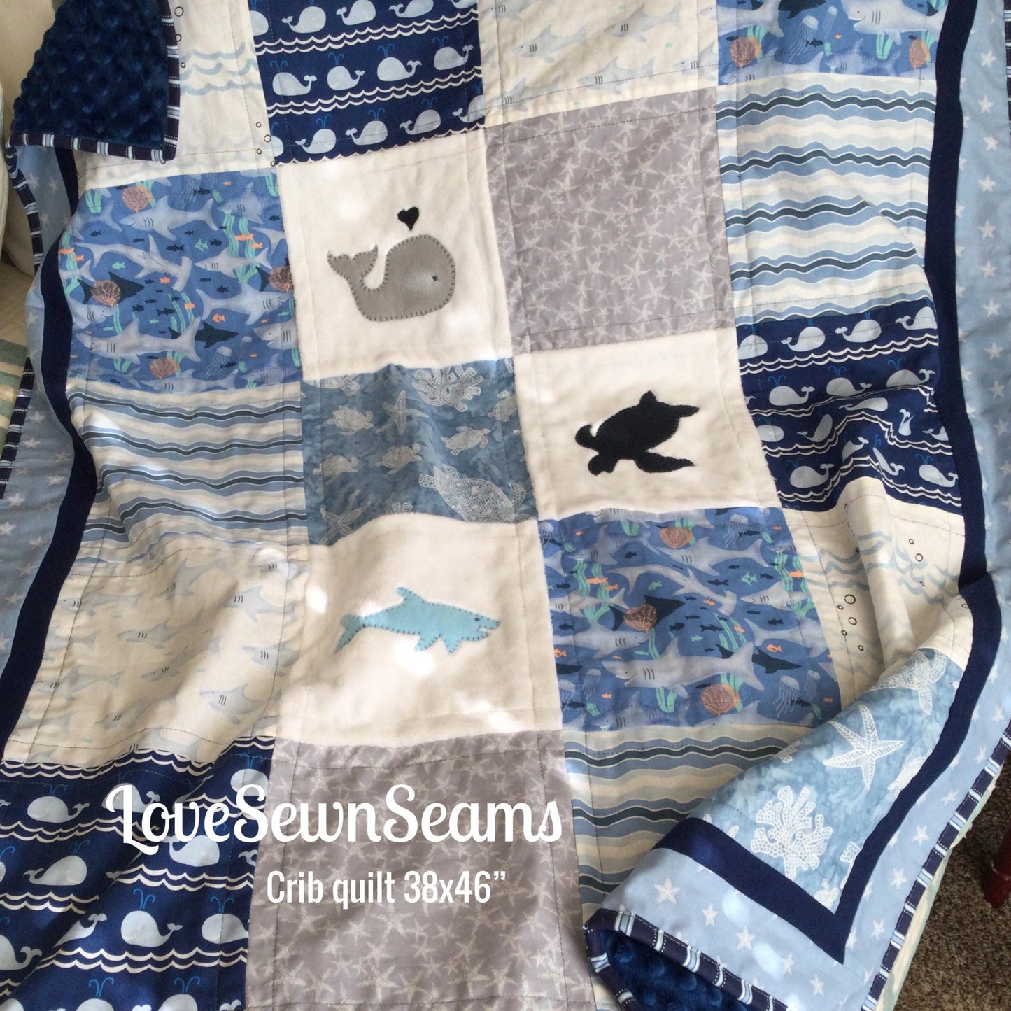 Ocean quilt/Handmade quilt/Coastal baby quilt/Nautical quilt/shark quilt/sea turtle quilt