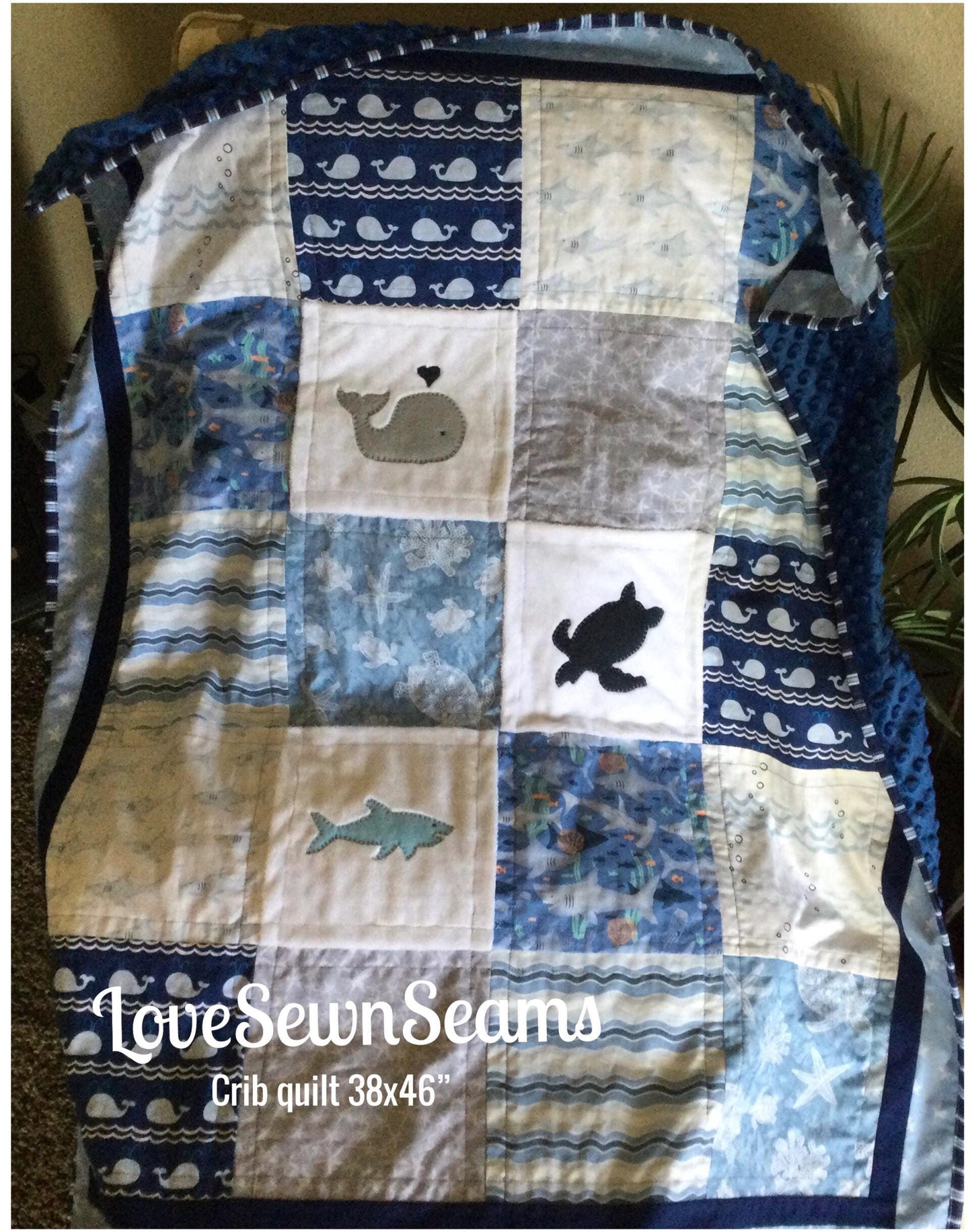 Ocean quilt/Handmade quilt/Coastal baby quilt/Nautical quilt/shark quilt/sea turtle quilt