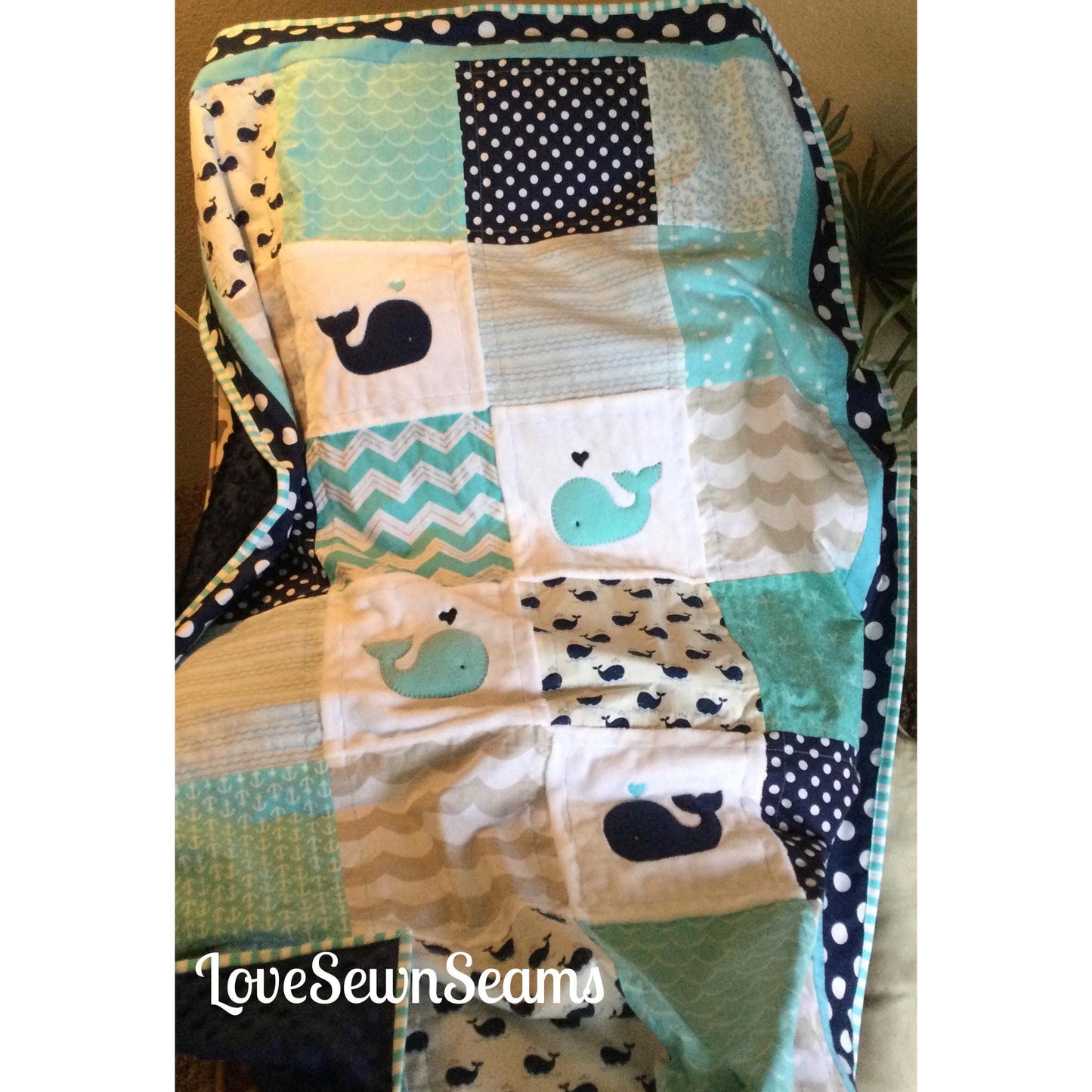 Coastal quilt/Whale quilt/You can customize/Nautical baby quilt/Neutral baby quilt