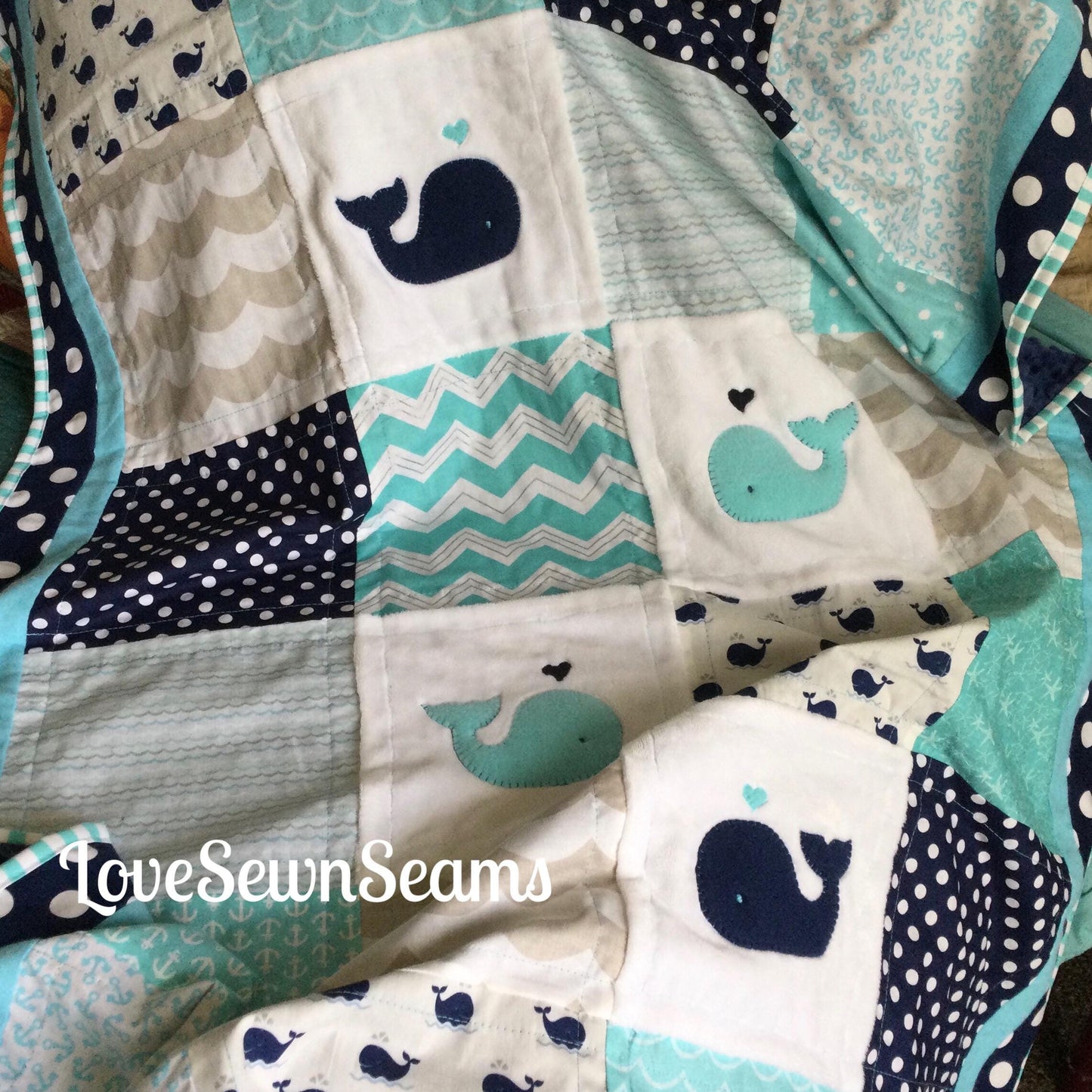 Coastal quilt/Whale quilt/You can customize/Nautical baby quilt/Neutral baby quilt