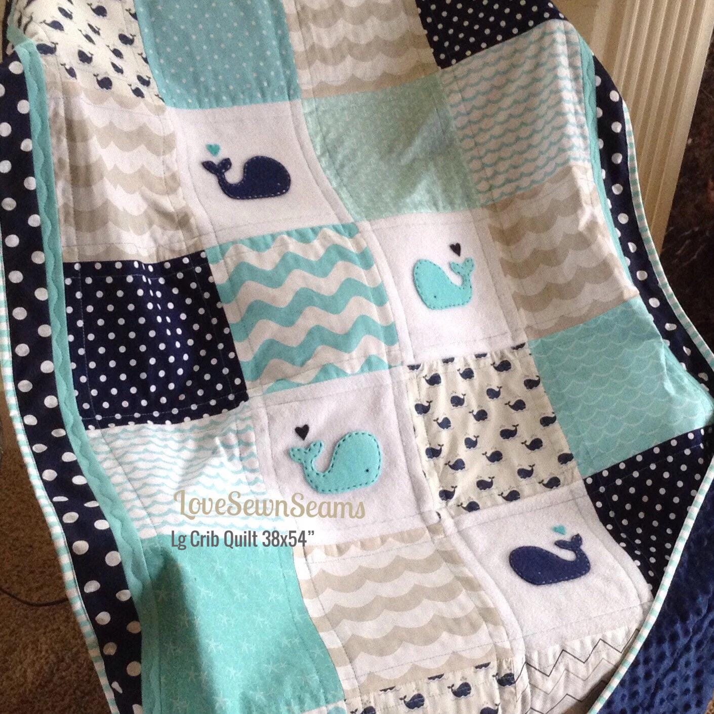 Coastal quilt/Whale quilt/You can customize/Nautical baby quilt/Neutral baby quilt