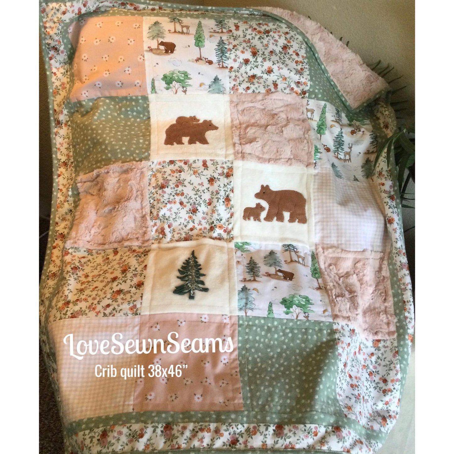 Sage & Blush Woodland quilt/Made to order/Nature quilt/Woodland/Handmade in USA/crib sheet option
