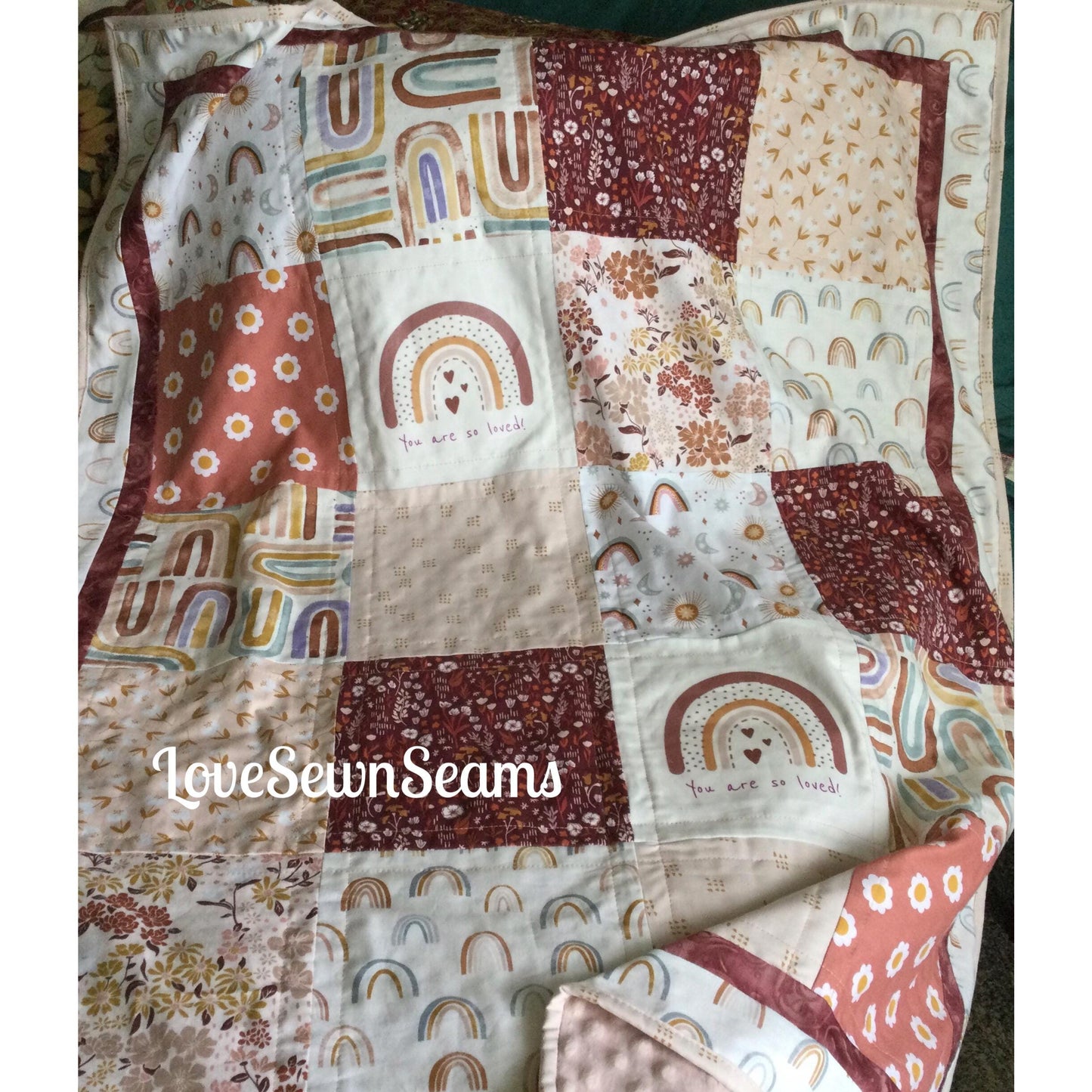 Boho rainbow quilt/Rainbow quilt/handmade baby quilt
