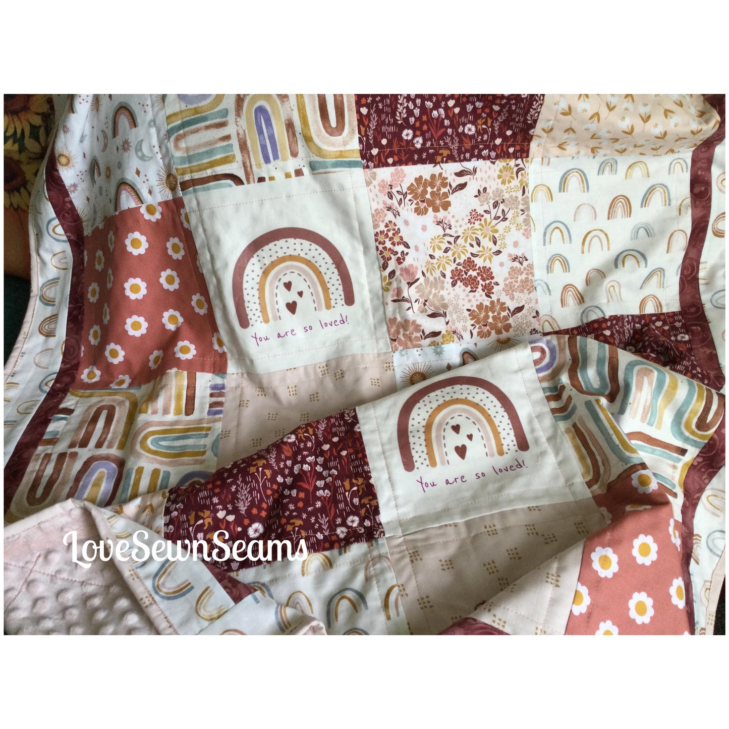 Boho rainbow quilt/Rainbow quilt/handmade baby quilt