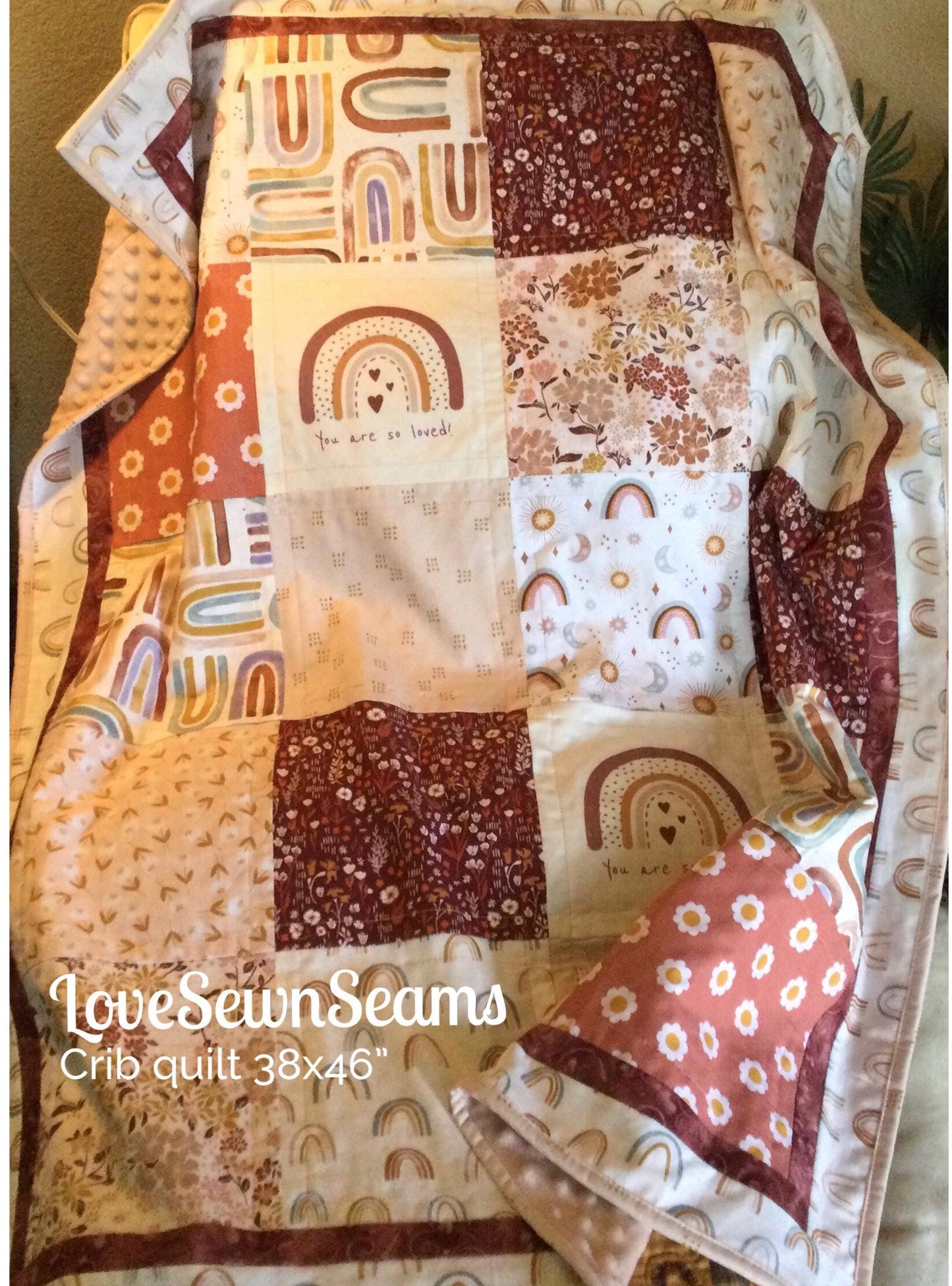 Boho rainbow quilt/Rainbow quilt/handmade baby quilt