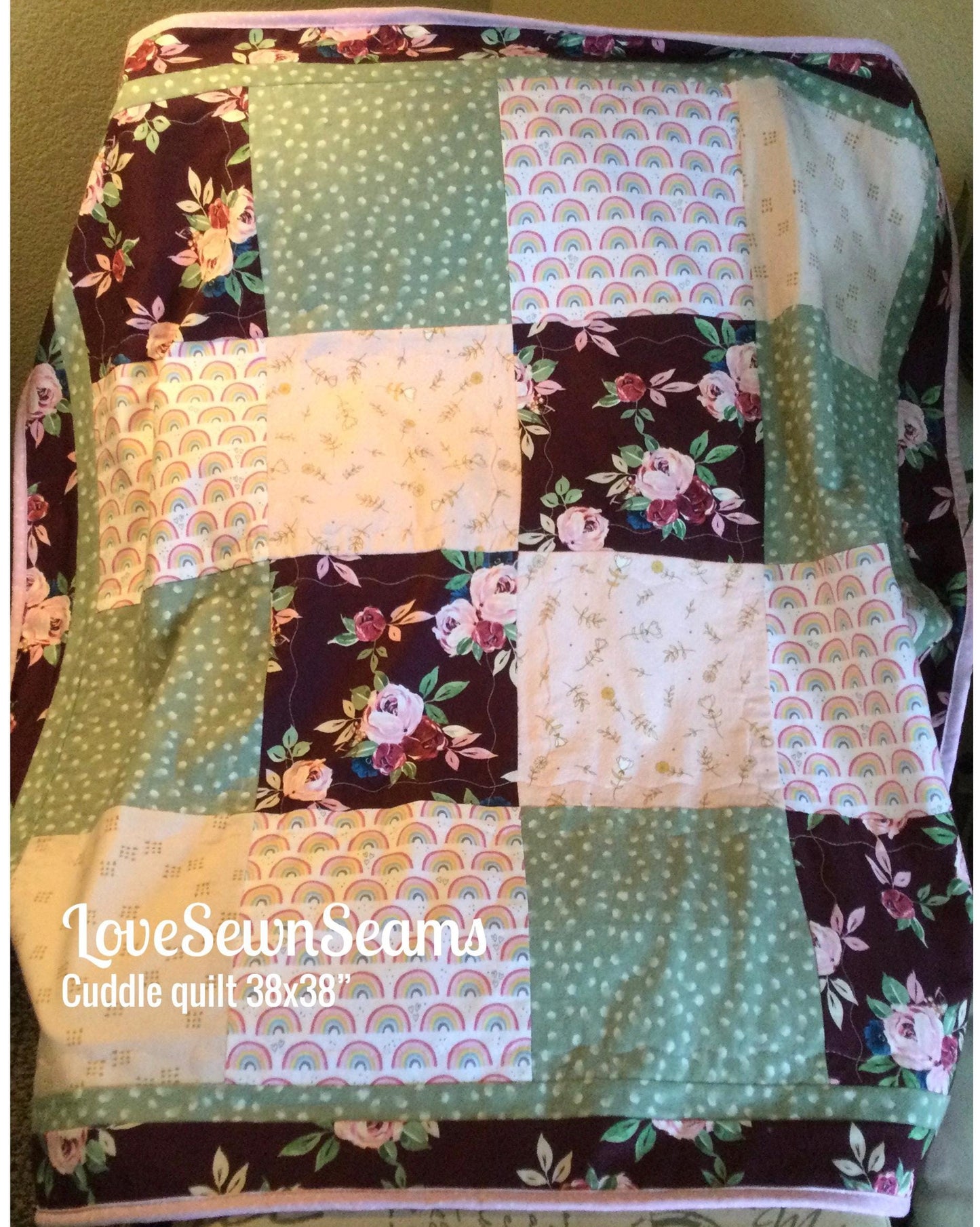 Rainbow and Roses quilt/Rainbow quilt/floral quilt