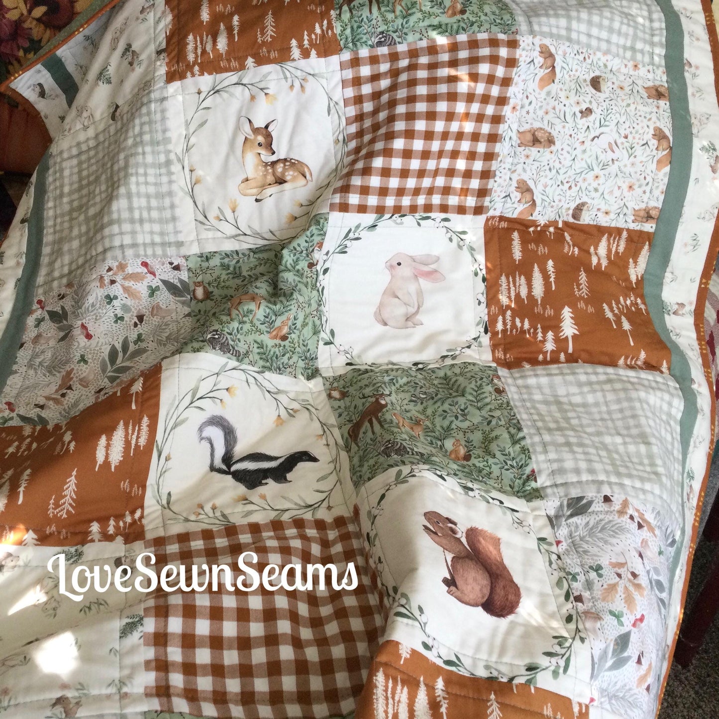 Nutmeg & Sage quilt/Woodland quilt/wildlife quilt/nature quilt