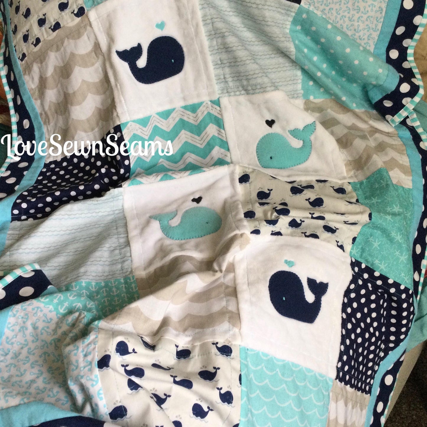 Coastal quilt/Whale quilt/You can customize/Nautical baby quilt/Neutral baby quilt