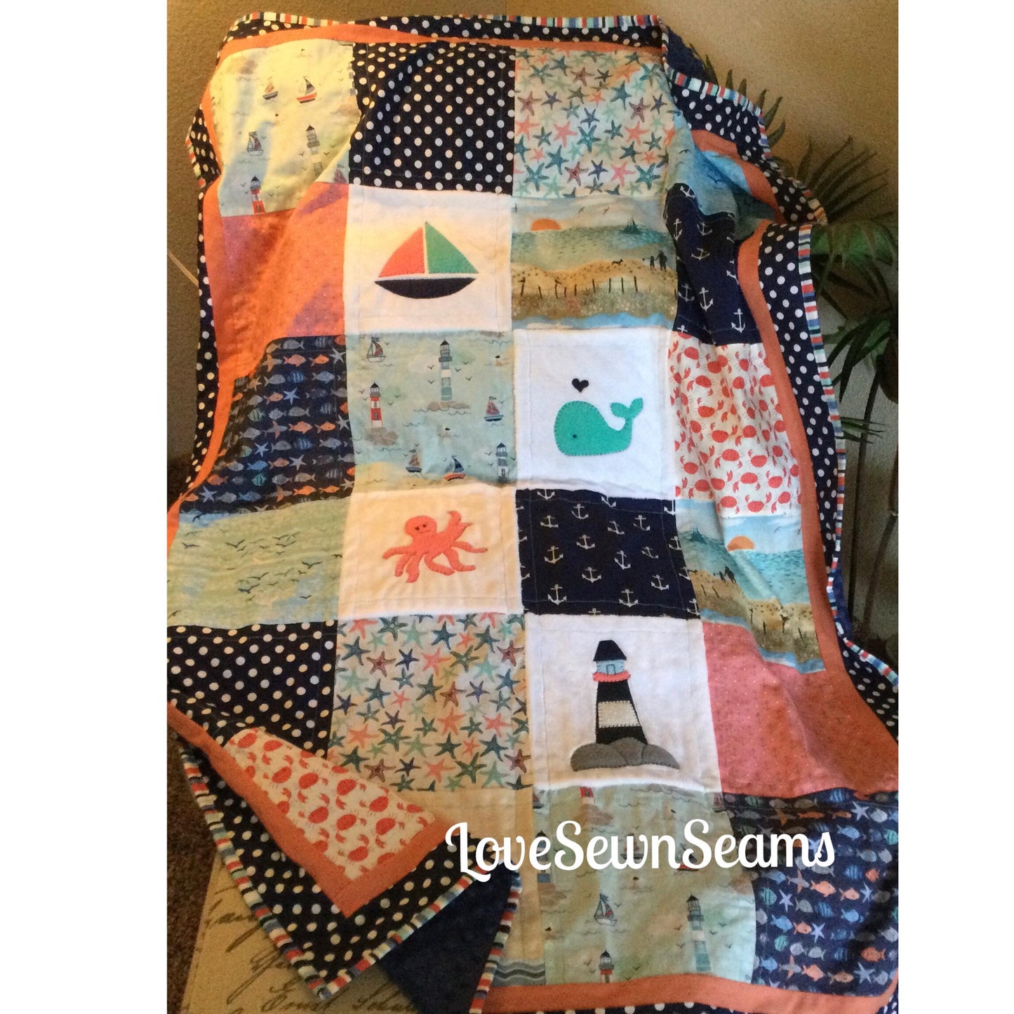 SAND n SURF QUILT/Beach day quilt/Sailboat quilt/Nautical Quilt/Coastal quilt/handmade quilt/Modern baby quilt