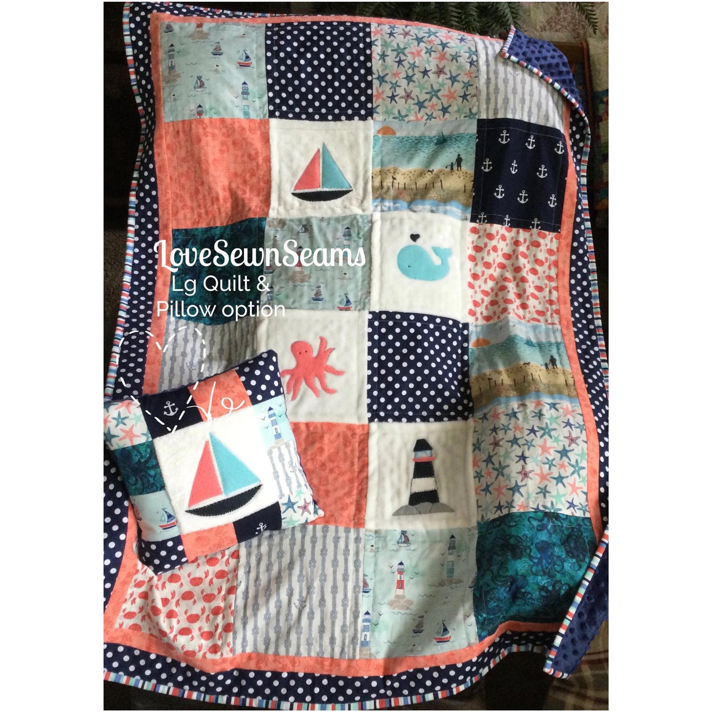 SAND n SURF QUILT/Beach day quilt/Sailboat quilt/Nautical Quilt/Coastal quilt/handmade quilt/Modern baby quilt