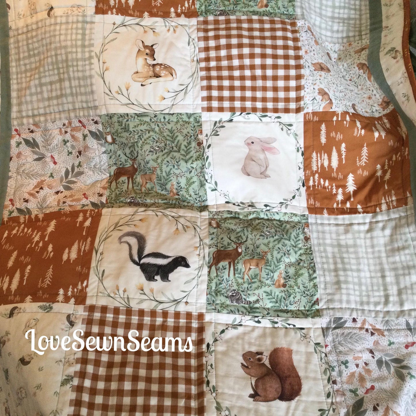Nutmeg & Sage quilt/Woodland quilt/wildlife quilt/nature quilt
