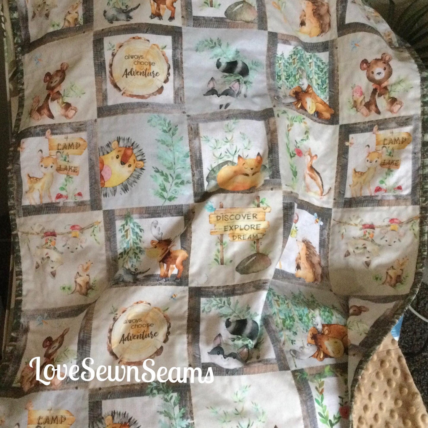 Woodland Adventures/Woodland quilted blanket/Forest critters